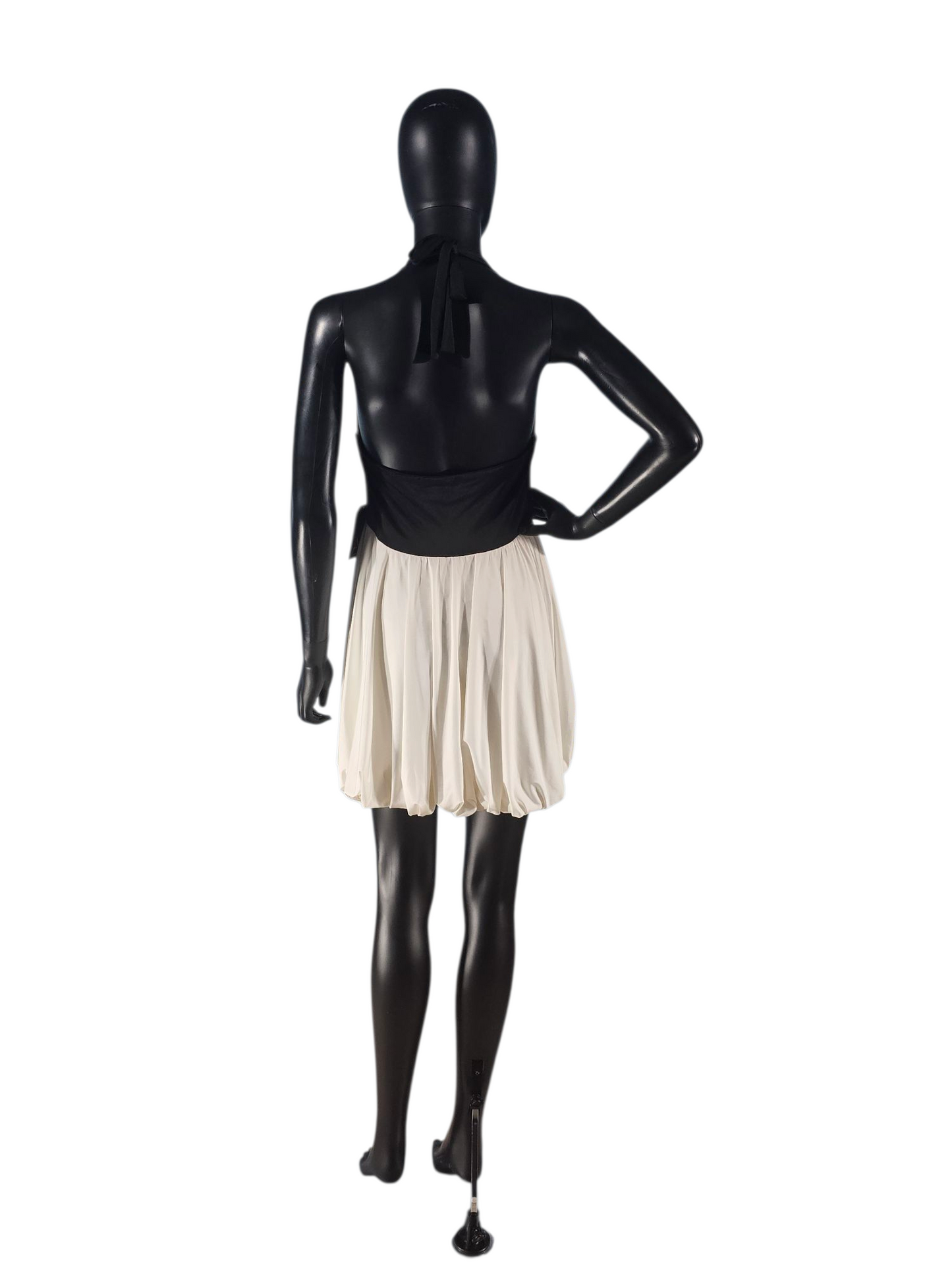 Black/White Jersey Halter Bubble Skirt Cocktail Dress - XXI
