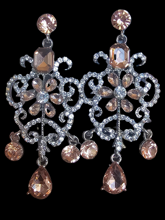 Pink/White Crystal Large Chandalier Earring