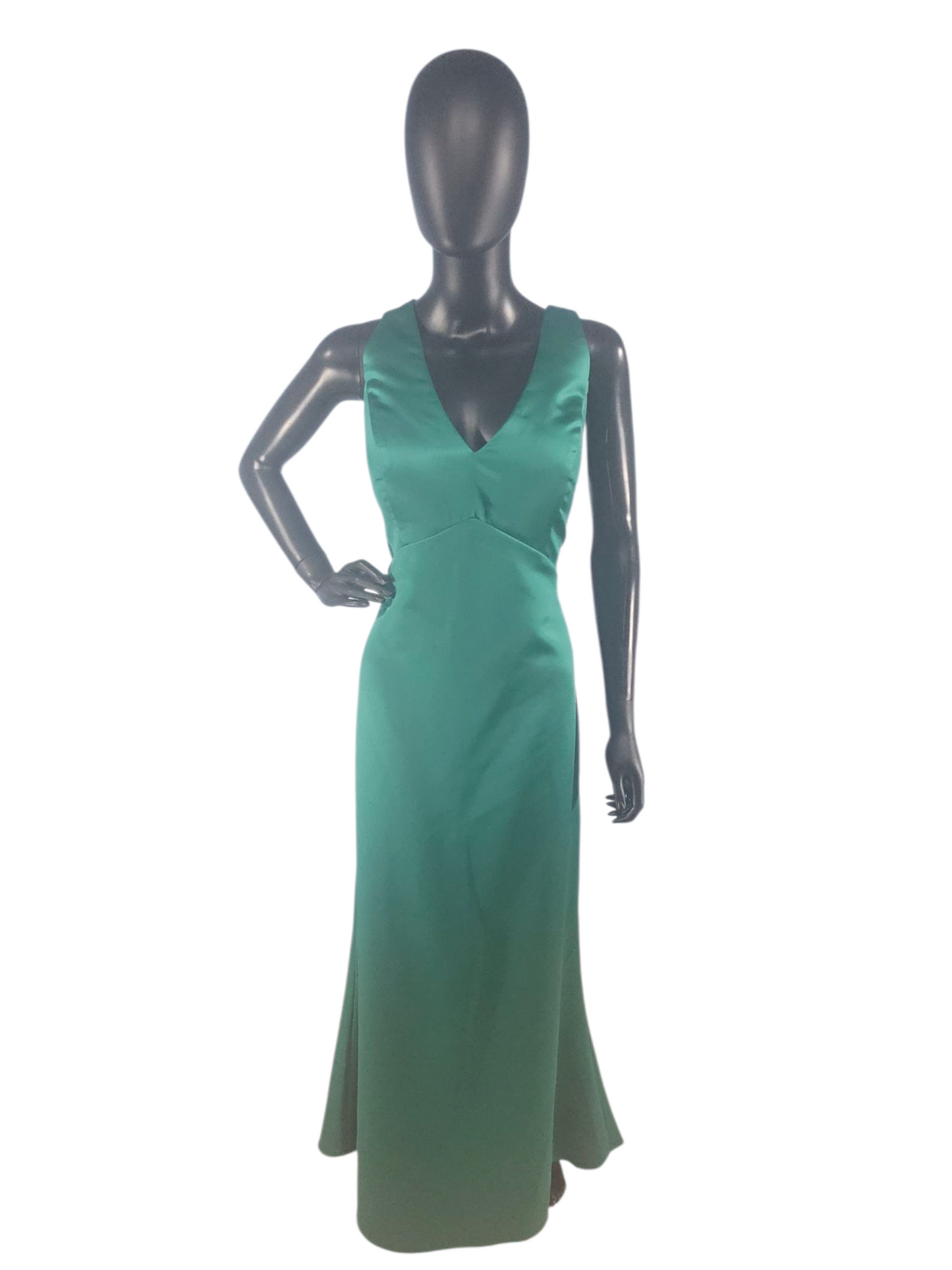 Emerald Satin V-Neck Fit/Flare Formal Dress - Da Vinci