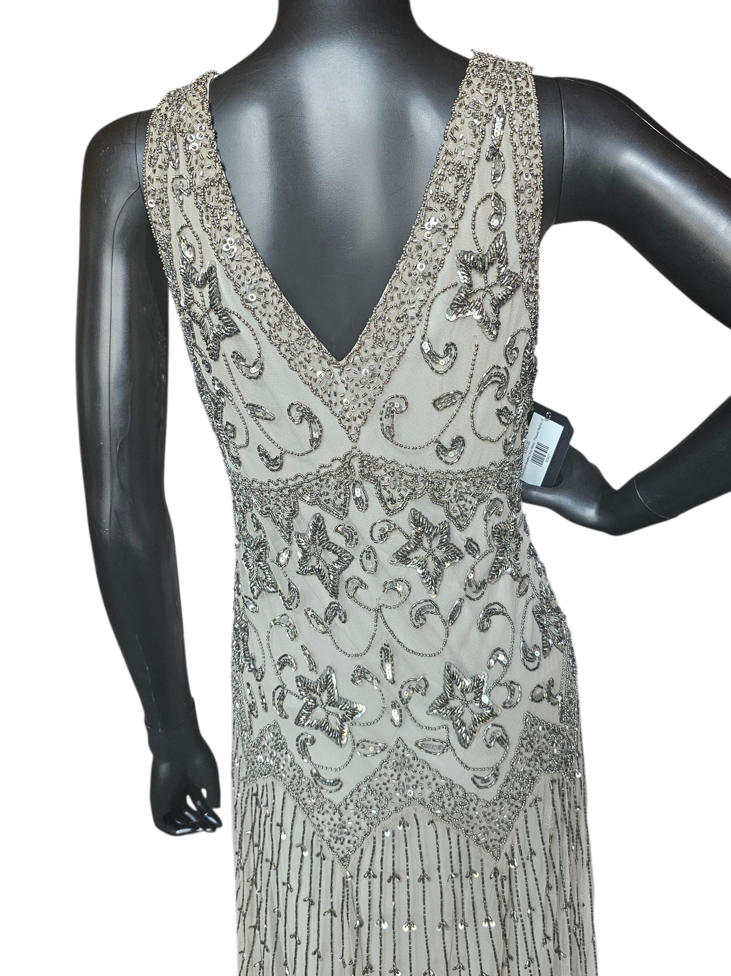 Sage Green/Metallic Beaded Drop Waist Party Dress - Pissaro Nights