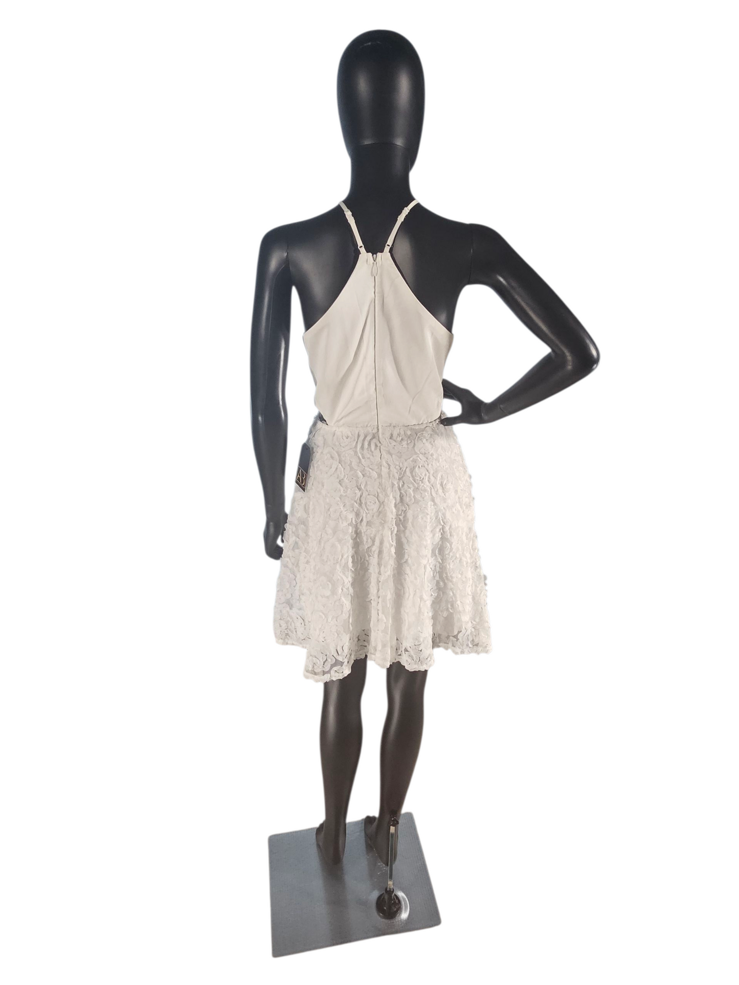 Short White Satin Halter Organza Flower Party Dress - NWT - Fashion Nova