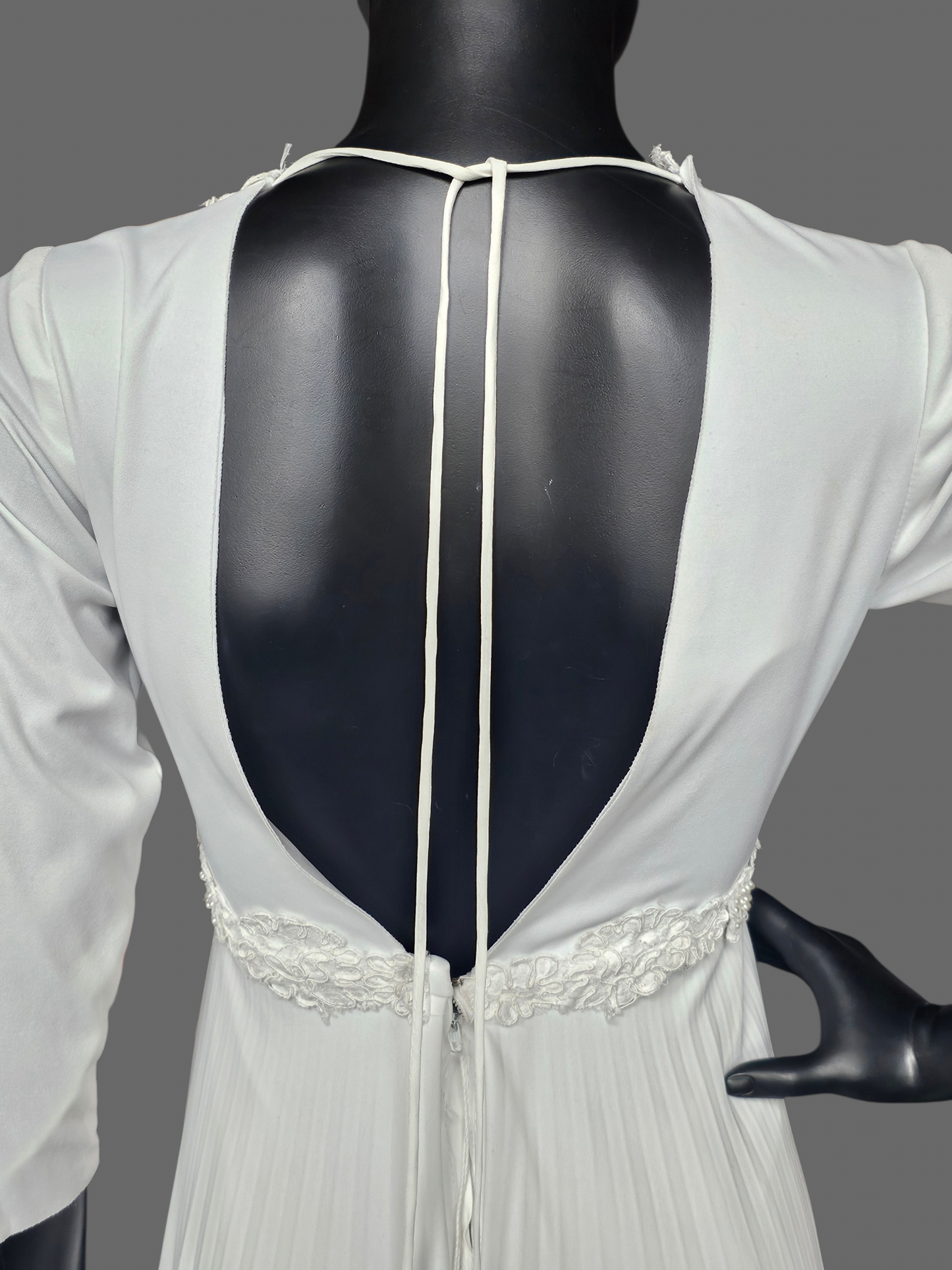Vintage White 3/4 Sleeve Jersey Lace Detail V-Neck Wedding Gown - Renewal