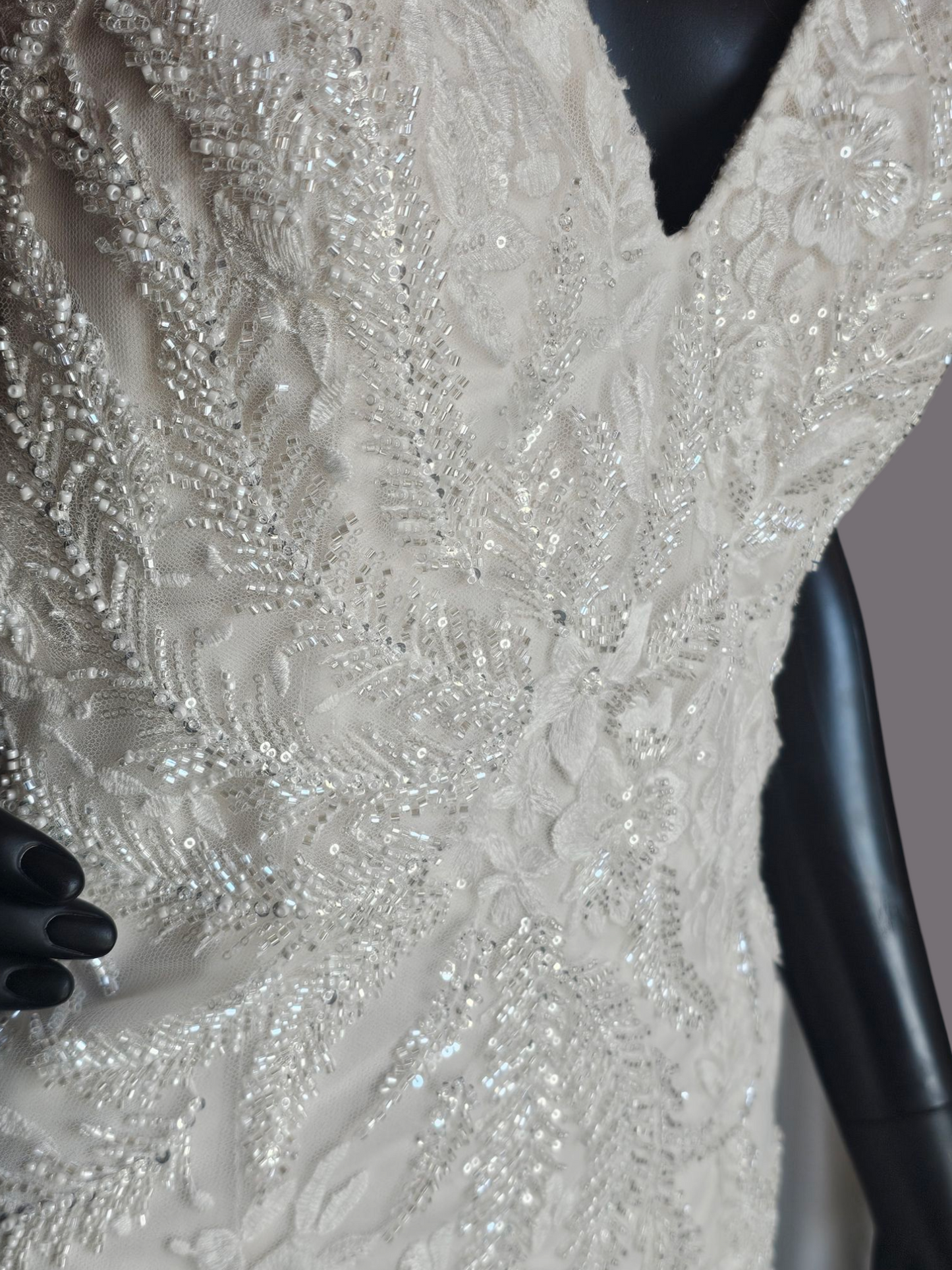 Ivory Beaded Fit/Flare Illusion Wedding Gown - Allure NWT