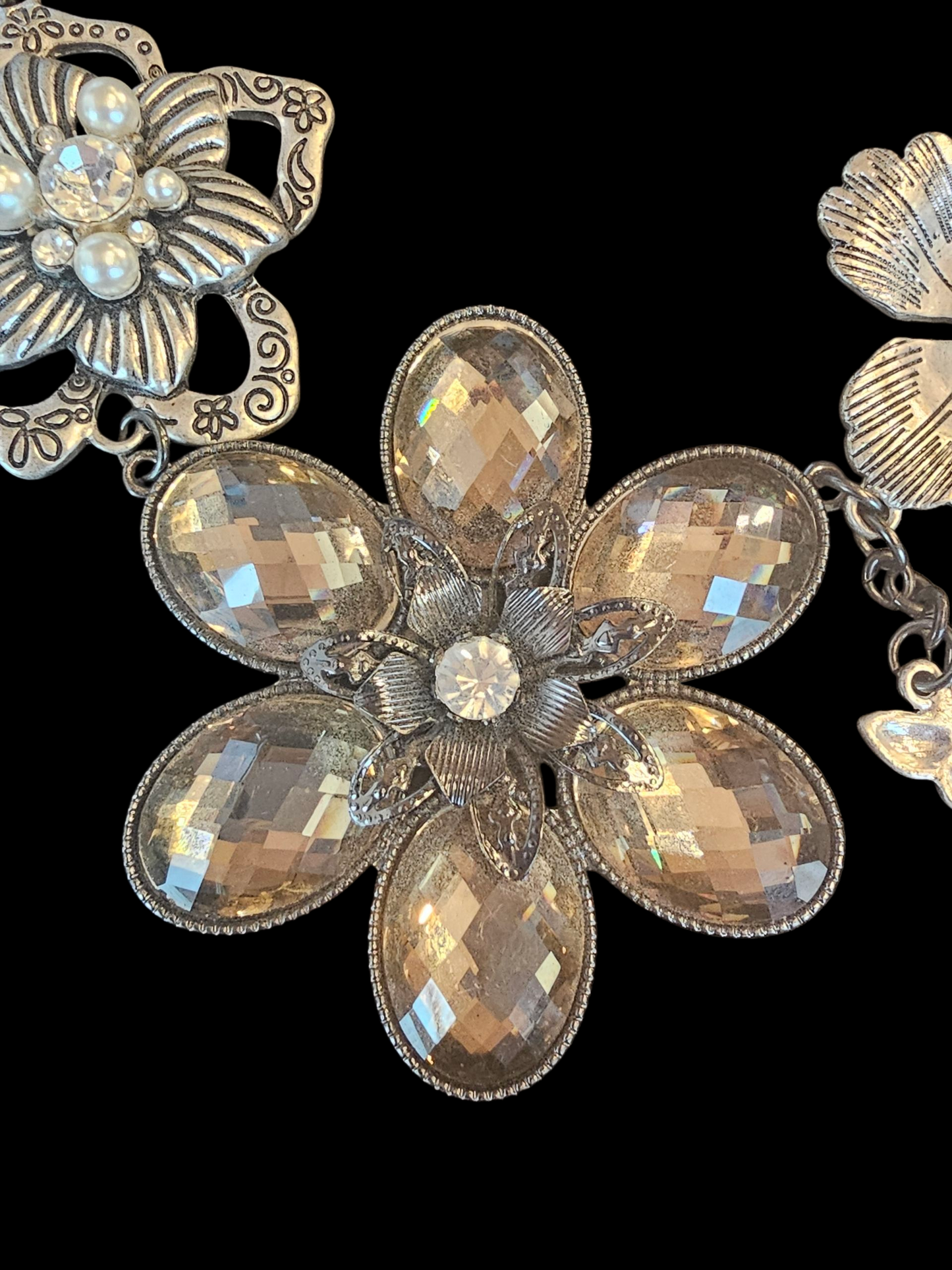 Large Black/Silver Floral Necklace