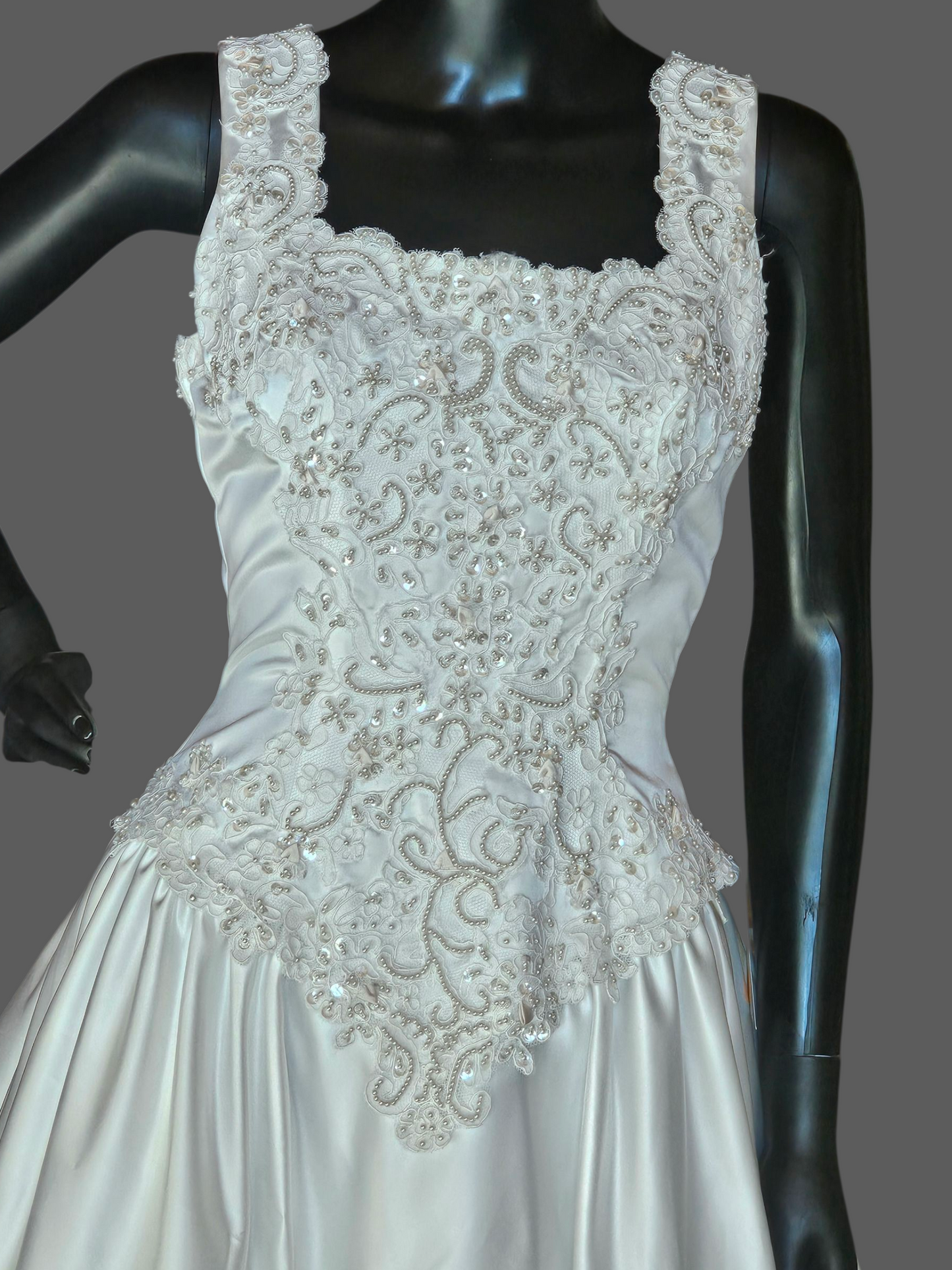 Vintage 2-Tone Square Neck Renaissance Waist Wedding Gown - Michelangelo