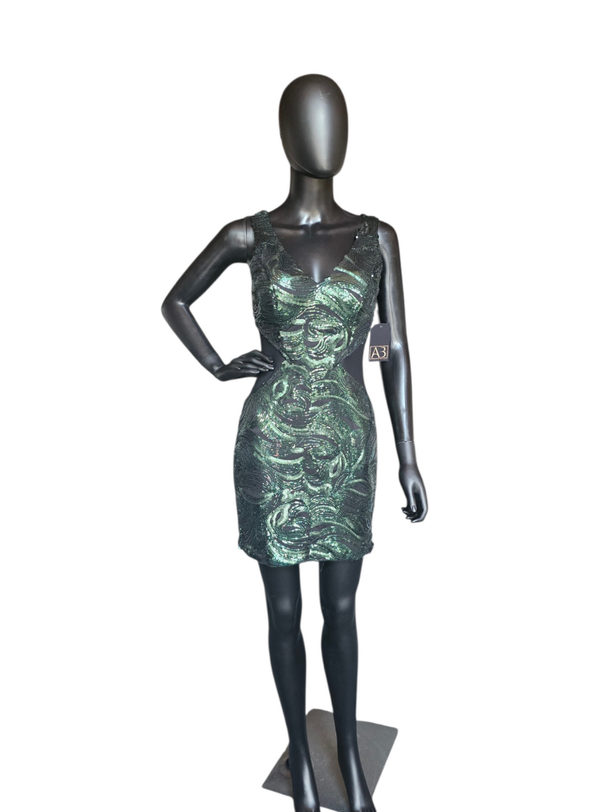 Forest Green Sequin Bodycon Cutout Homecoming Dress- Charlotte Russe