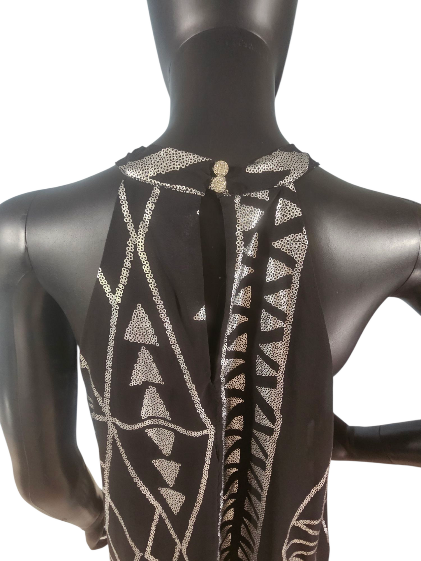 Black/Silver Abstract Halter Dress