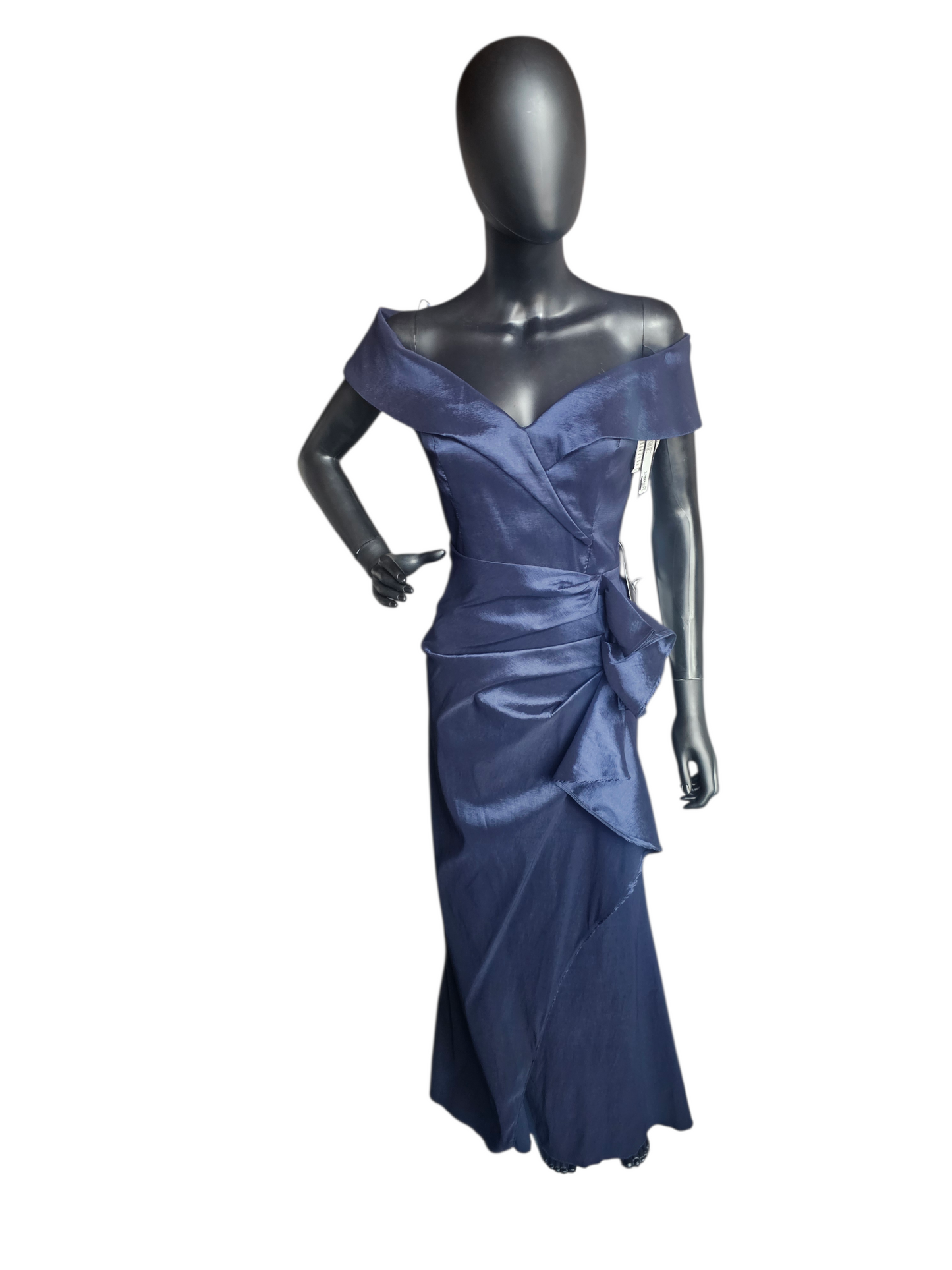 Navy Taffeta Off Shoulder Formal Dress Petite - Xscape