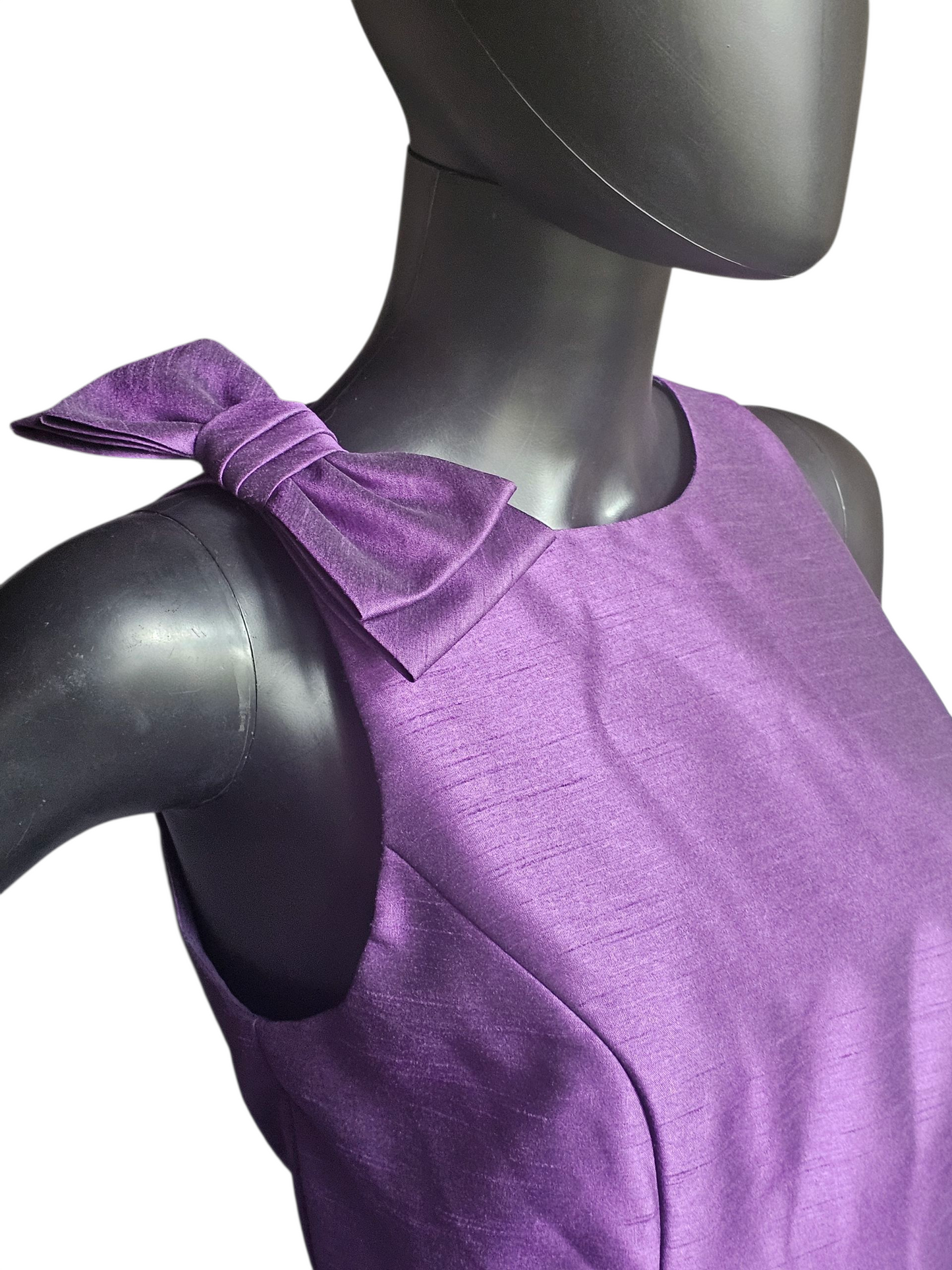 Purple Shangtung High Neck Belted Cocktail/Party Dress - Alexia