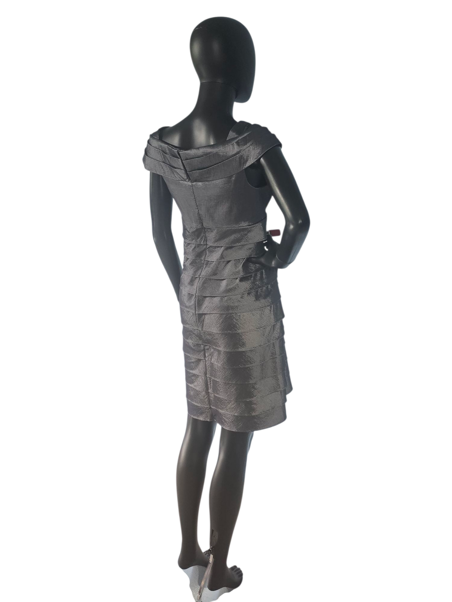 Silver Off Shoulder Tiered Cocktail Dress - Jessica Howard