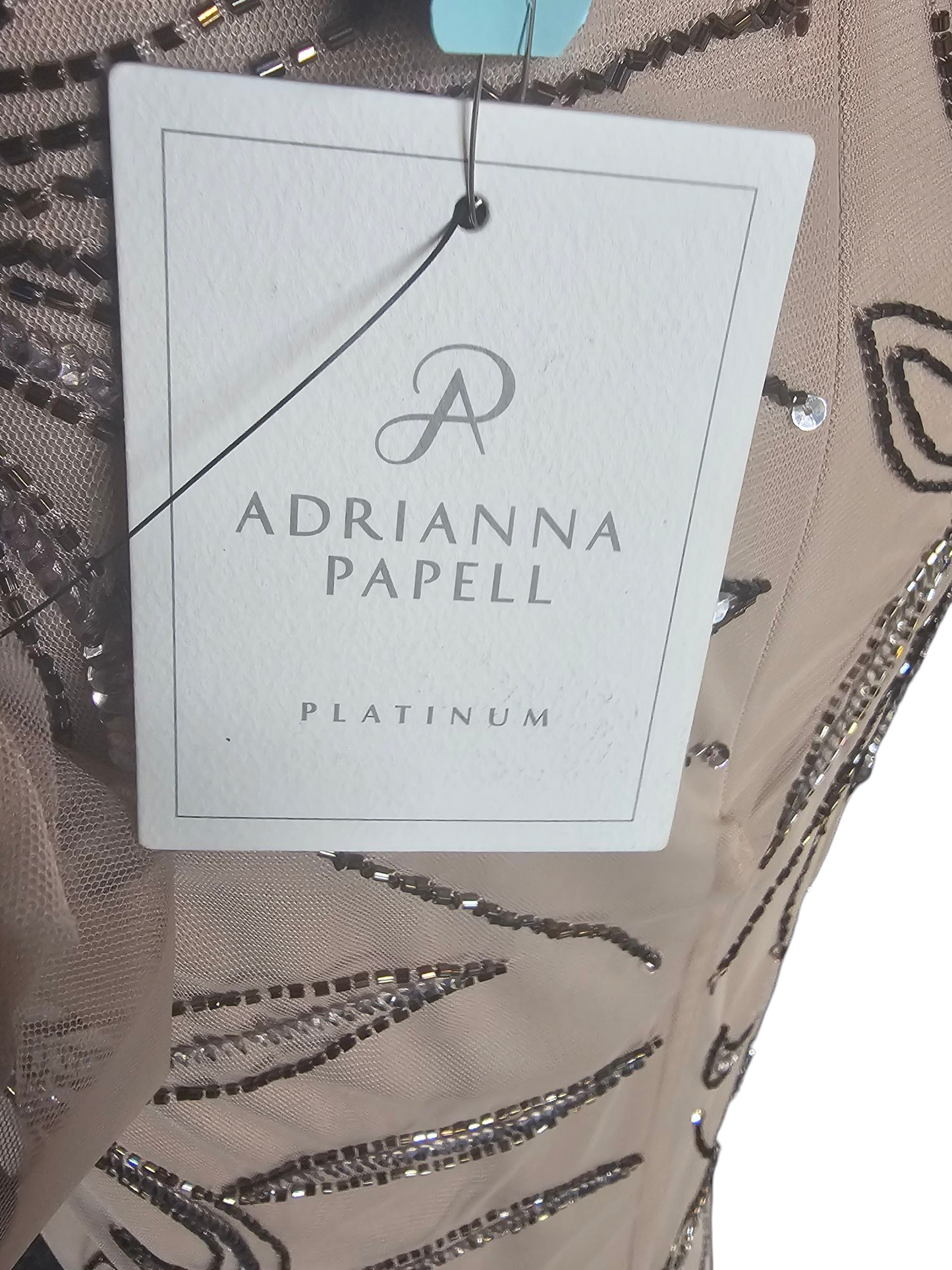 Taupe Beaded Mesh Bell Sleeve Formal Gown - Adrianna Papell