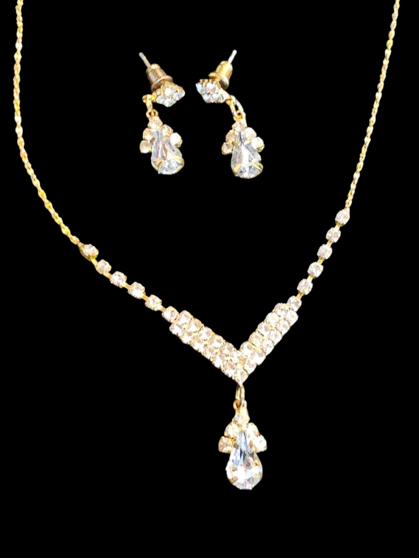 Gold/Crystal Drop Necklace/Earring Set