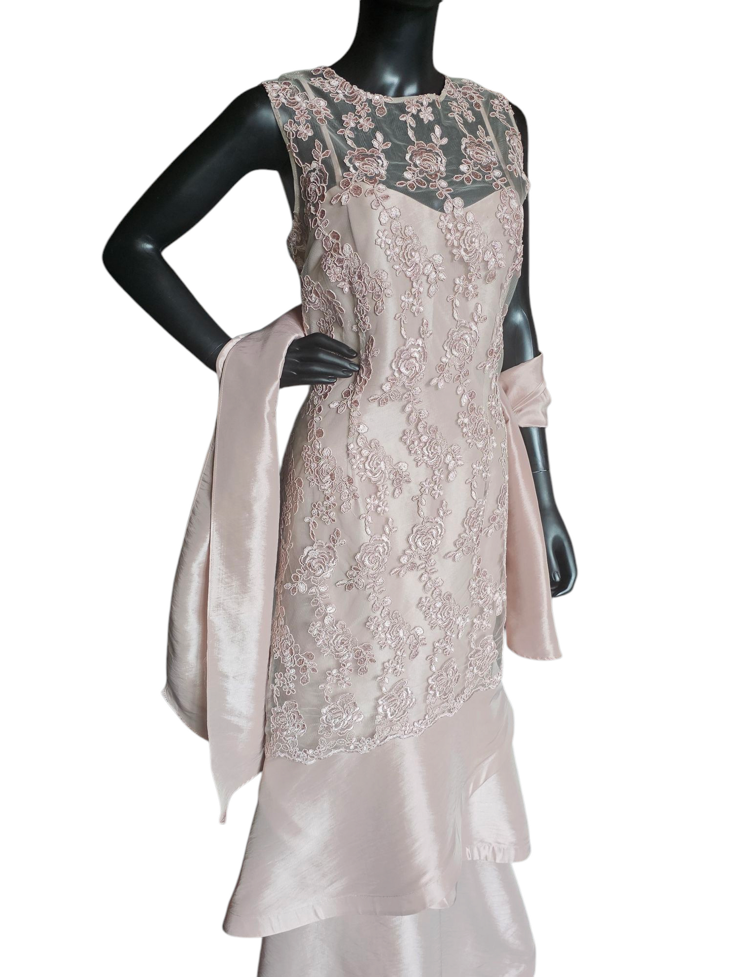 Vintage Rose Lace Overlay Formal Gown -