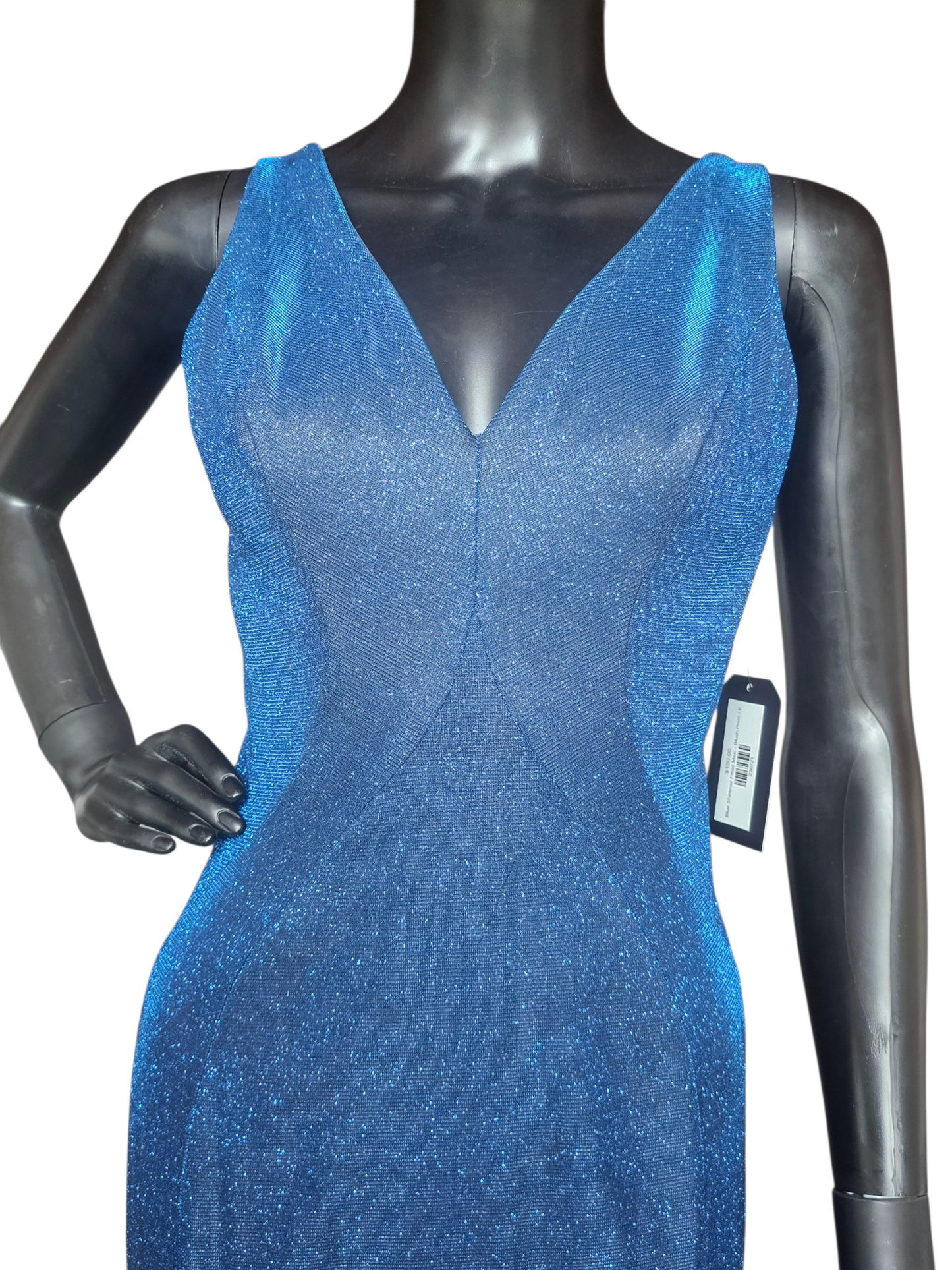 Blue Shimmer Fitted Maxi V-Neck Formal Gown - Blush Prom