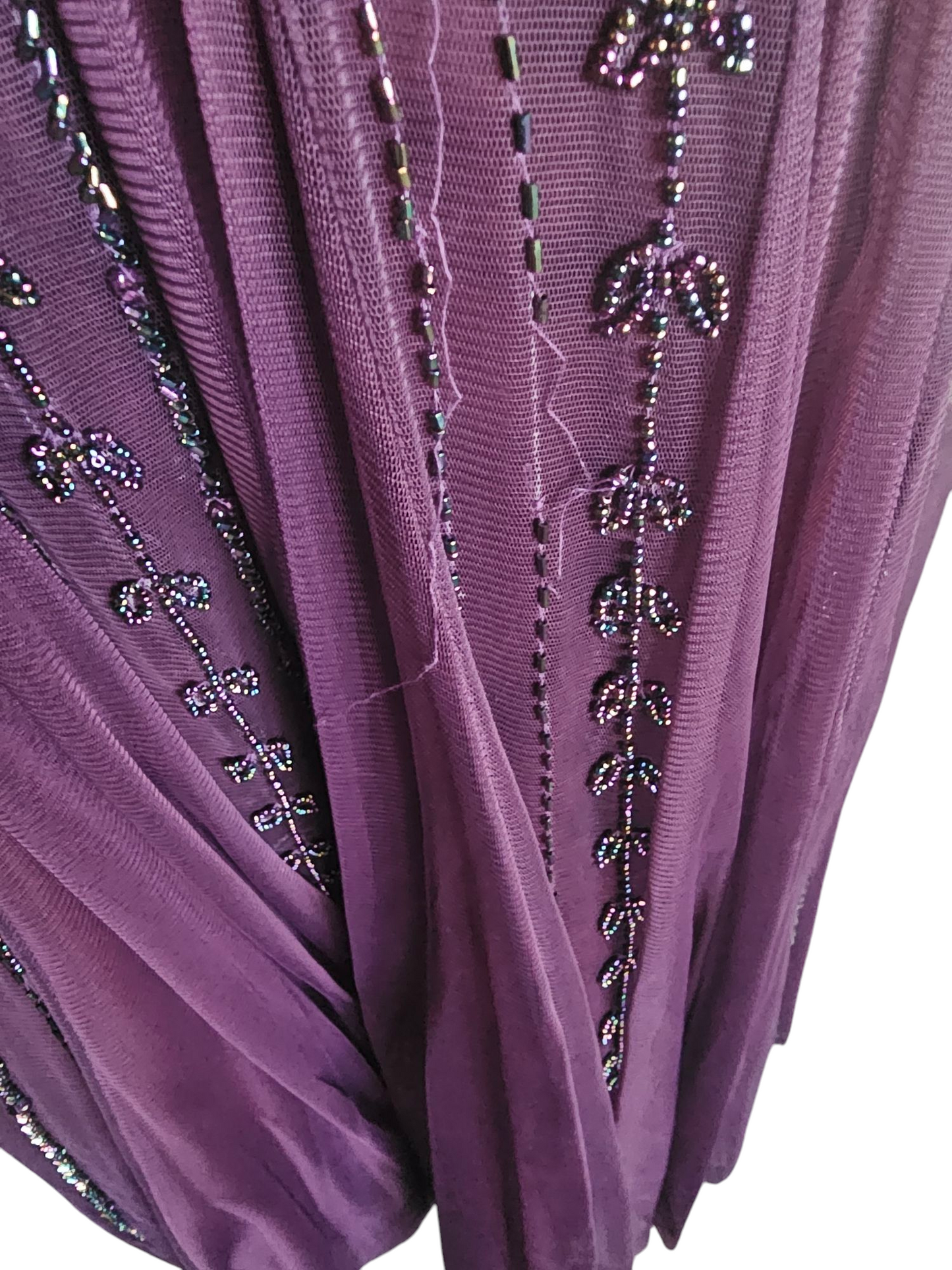 Plum V-neck Beaded Formal Gown - Night Scene