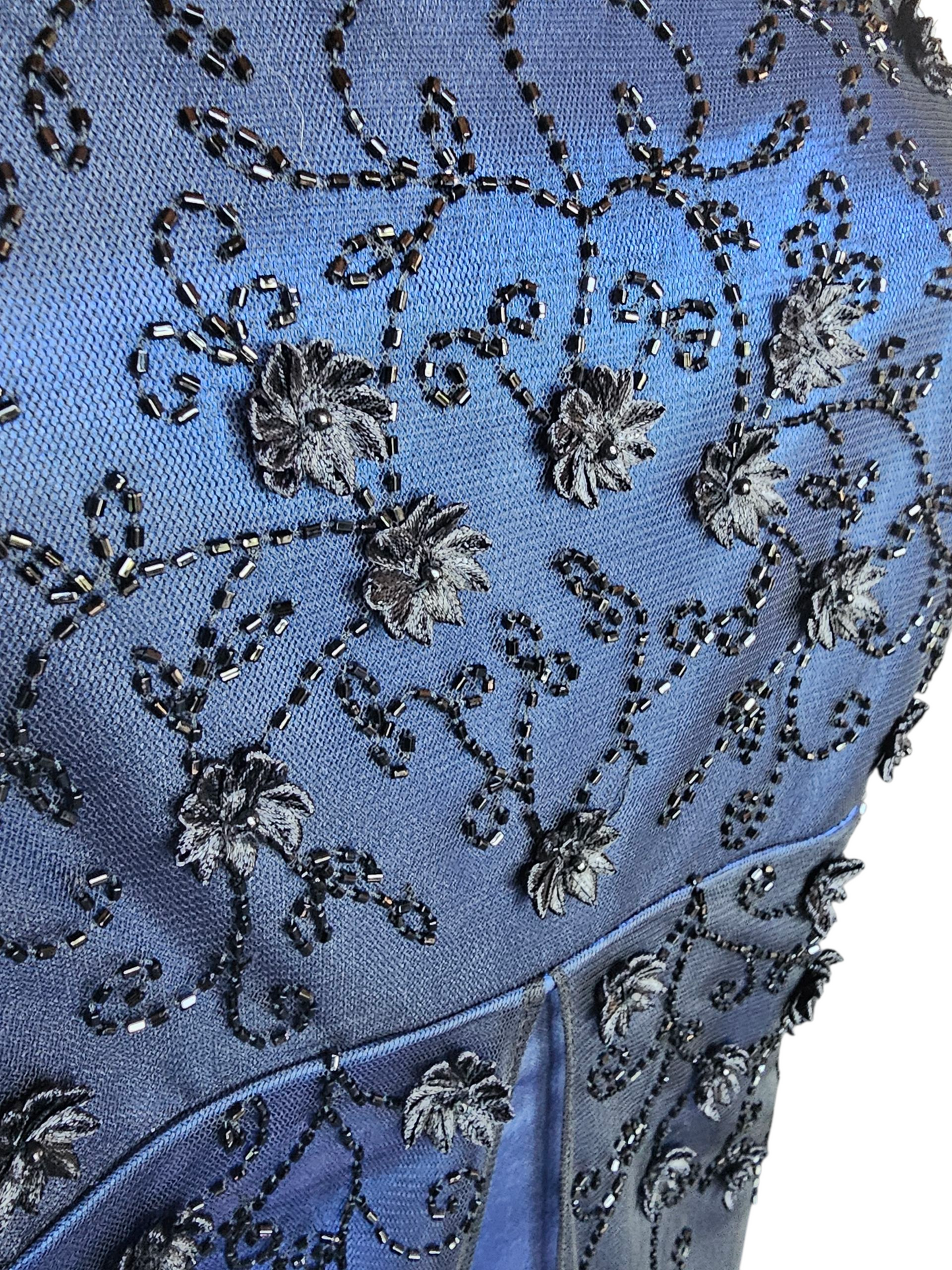 Electric Blue/Black Flower Overlay Formal Dress