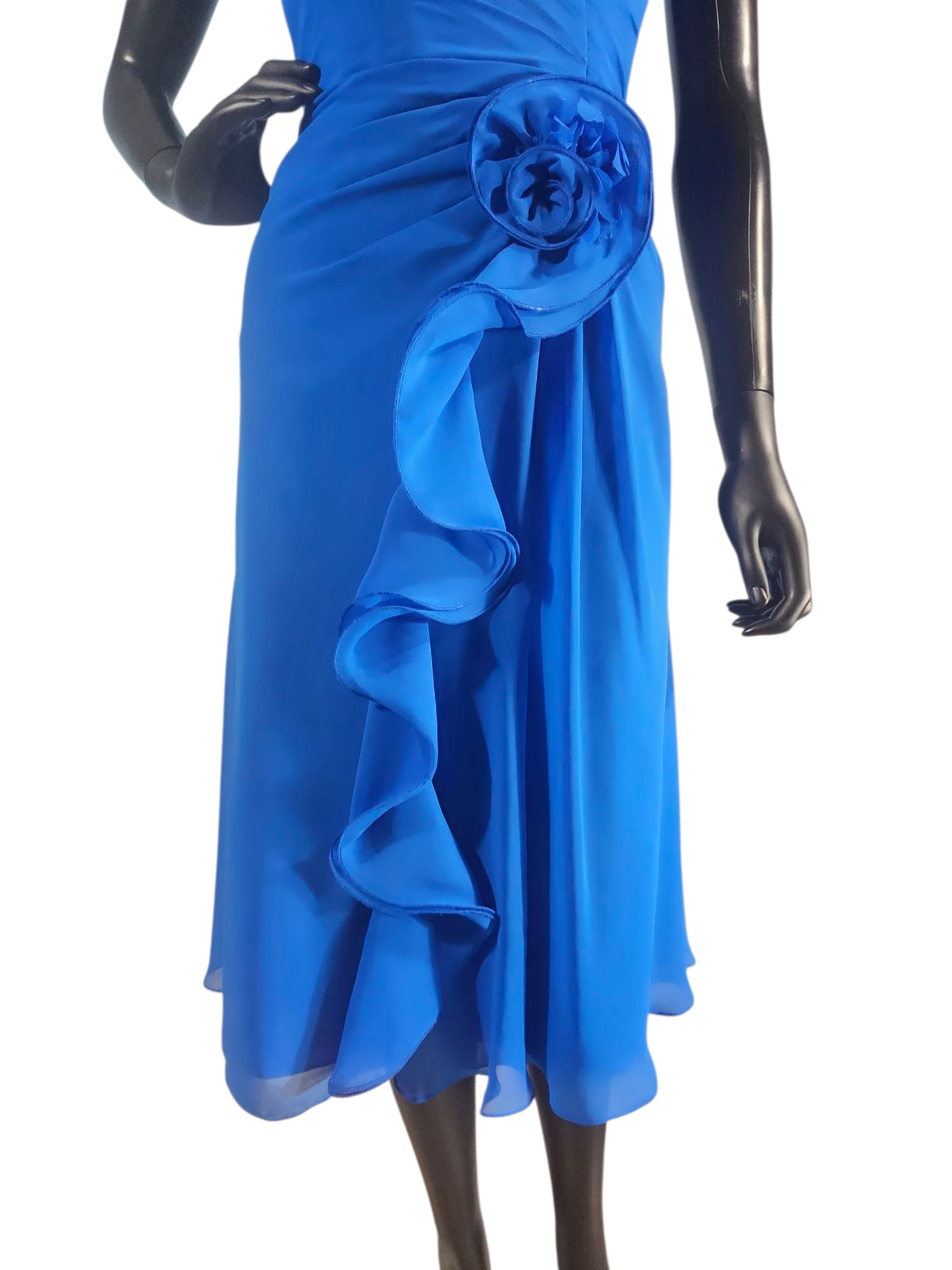Starry Sapphire Chiffon Strapless Ruched Mid-Length Dress - B2