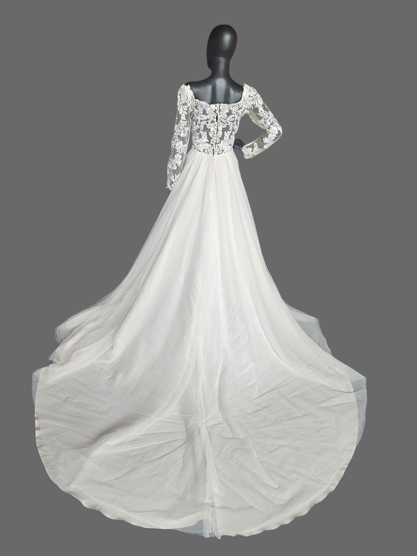 Ivory/Honey Illusion Lace Long Sleeve A-Line Wedding Gown