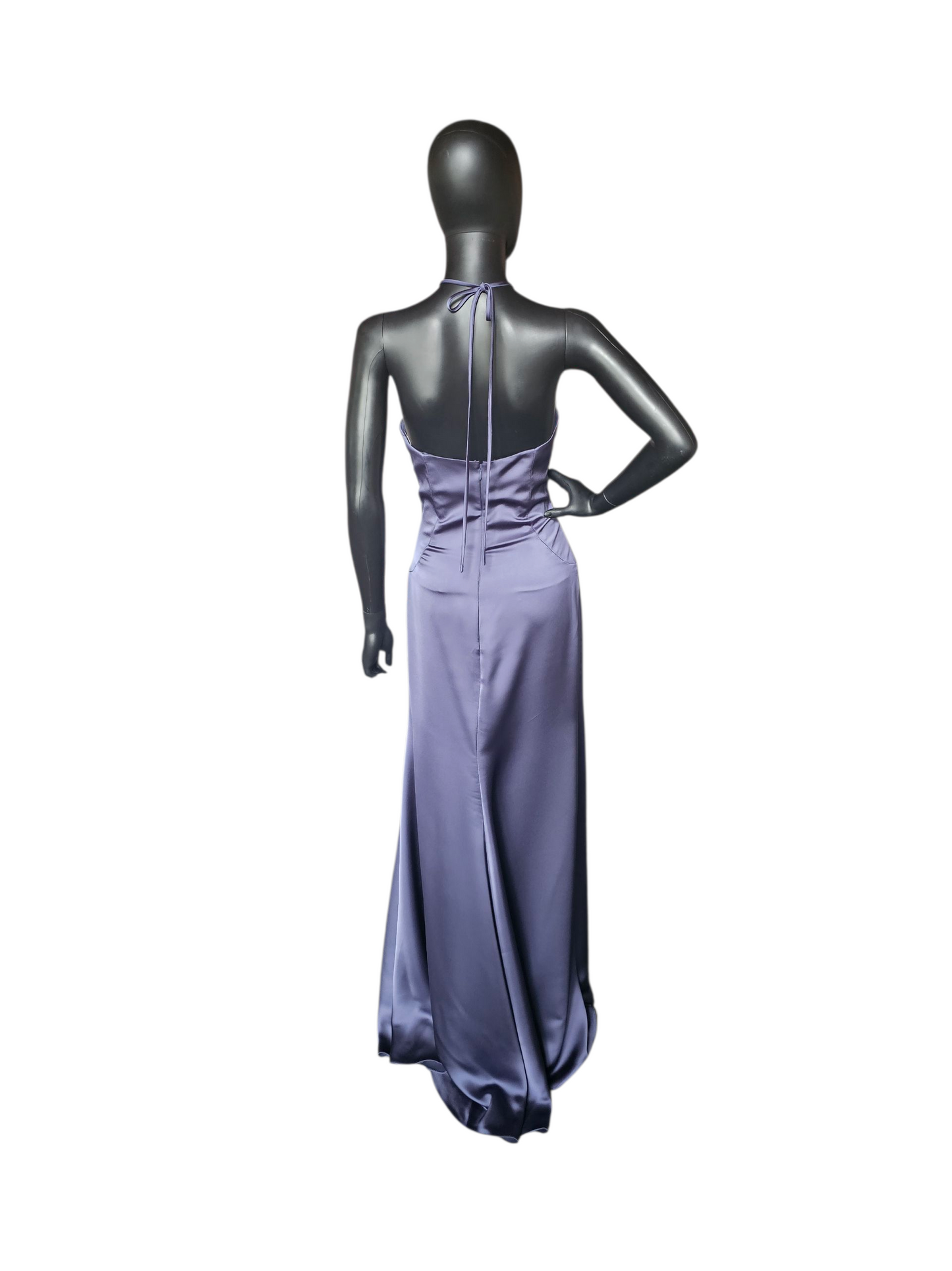 Dusk (Blue) Silky Satin Halter Haxi Bridesmaid Dress - Mori Lee
