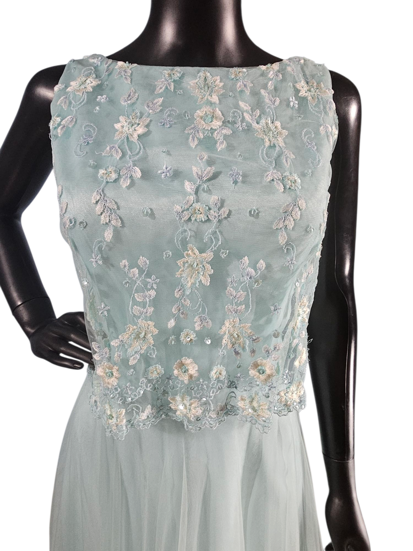 Mint Lace Bodice Full Length Formal A-Line Dress - Mori Lee