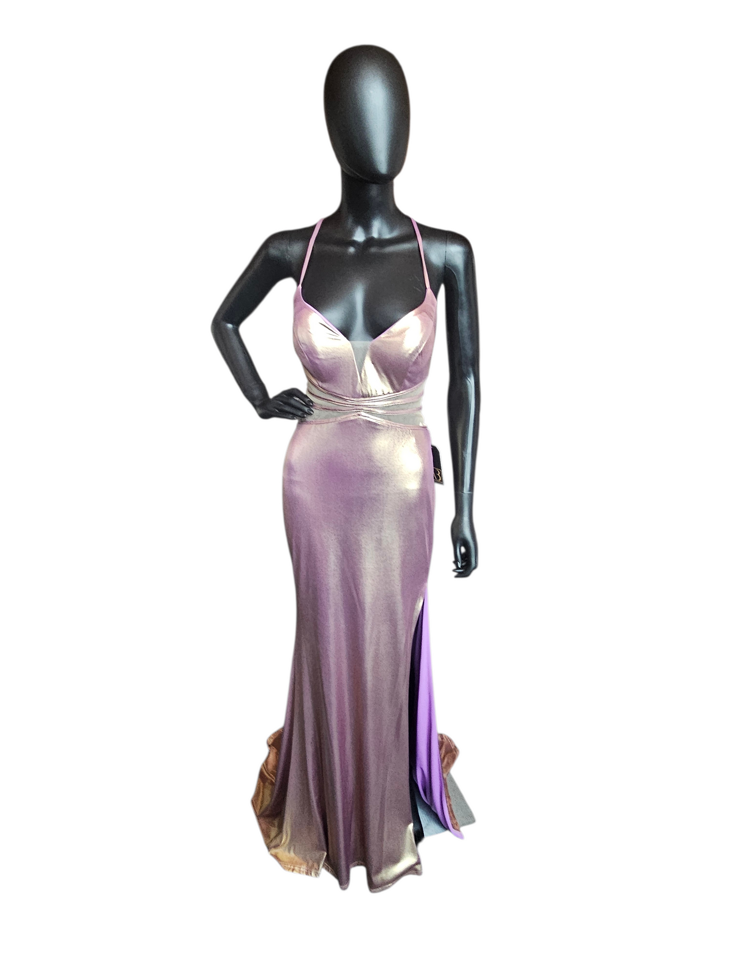 Rose Gold Iridescent Stretch Plunge Prom/Party Dress - Sparkle