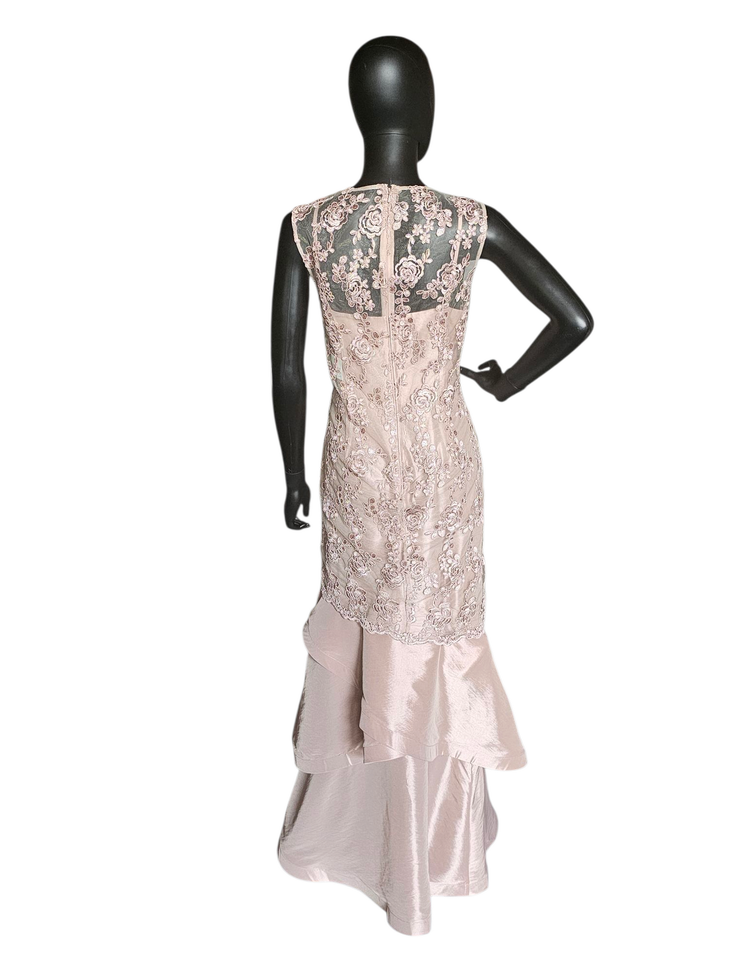Vintage Rose Lace Overlay Formal Gown -