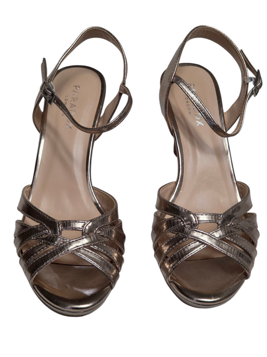 Rose Gold Aligator Print Strappy Platform Sandal - Paradox London