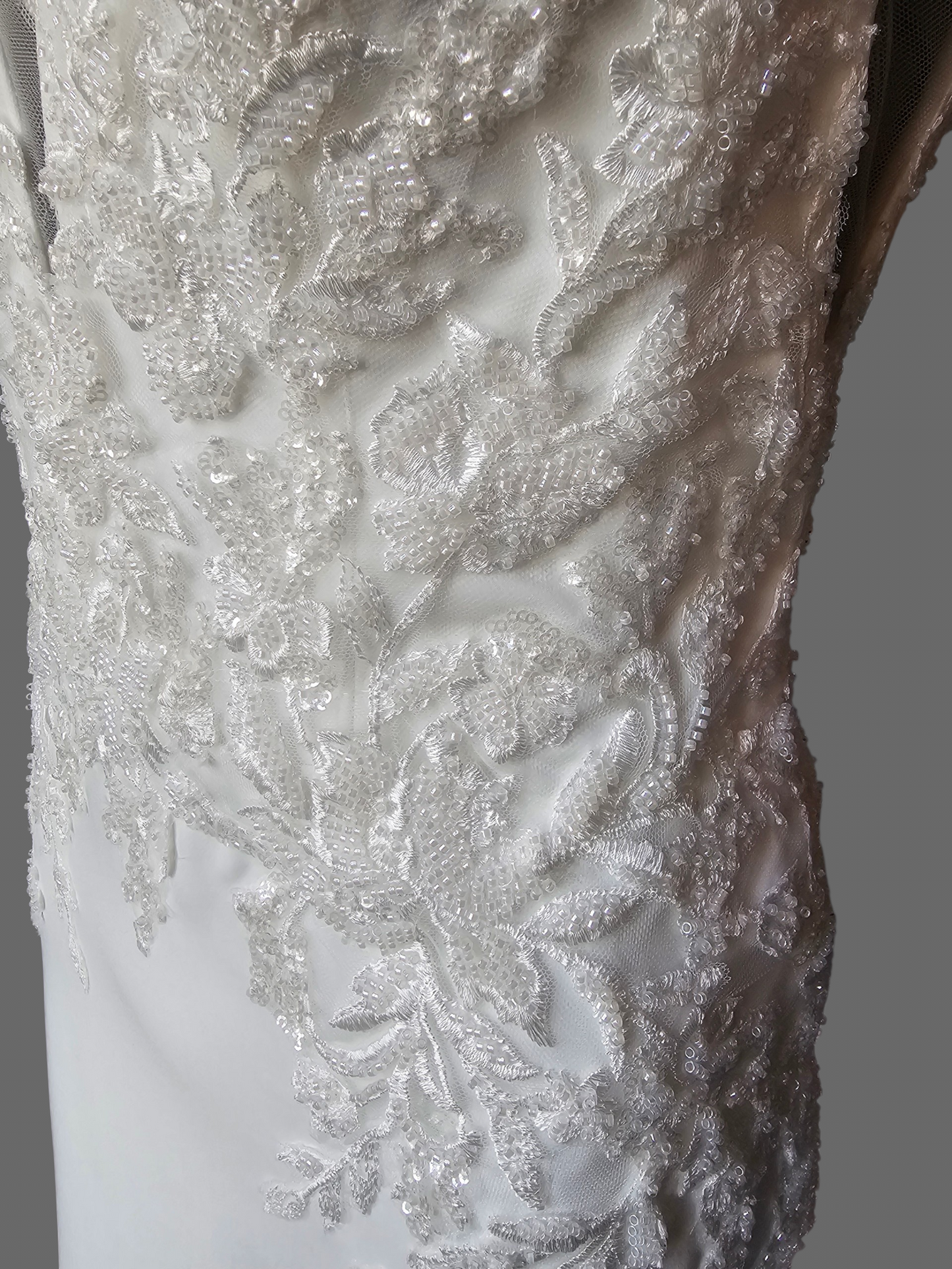 Ivory Crepe Plunge Beaded Fit/Flare Spaghetti Strap Wedding Gown - Maggie Sottero