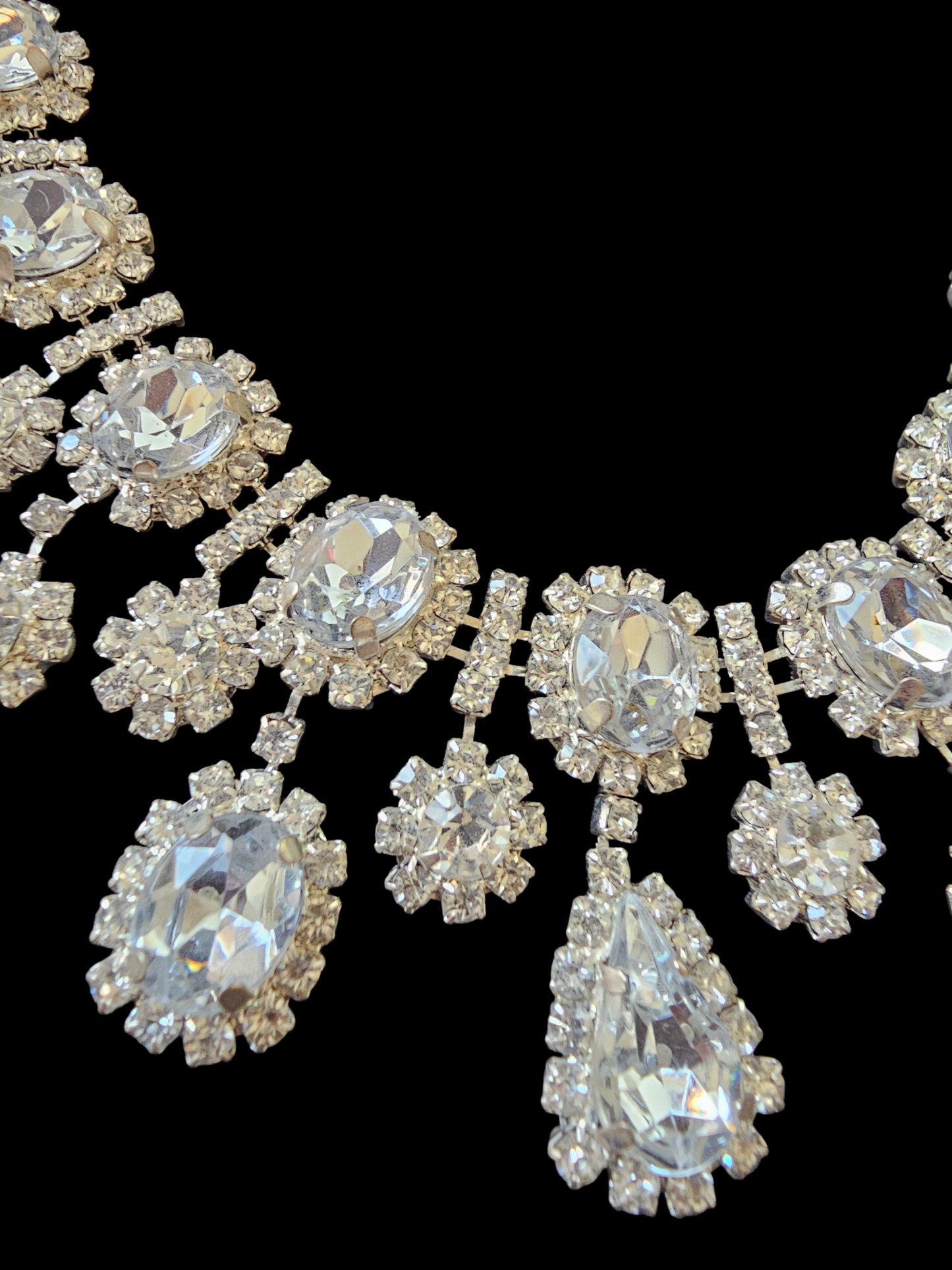 Large White Crystal Cluster Necklace/Earring Set