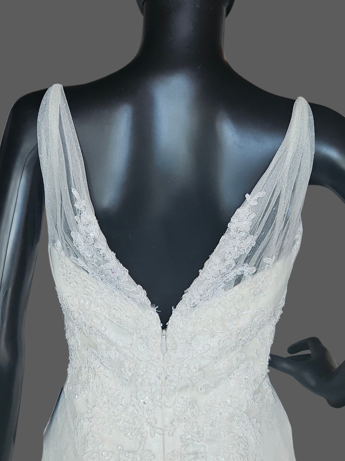 Dark Ivory Lace Fit/Flare V-Neck Wedding Gown - Pronovias