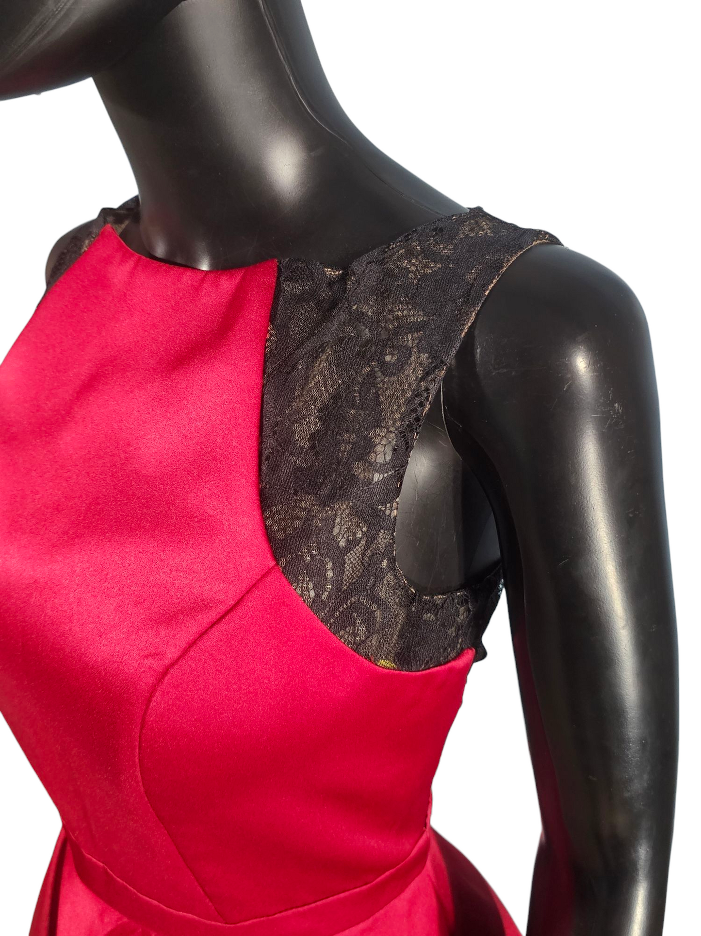 Claret Satin/Black Lace Illusion Back A-Line - Da Vinci