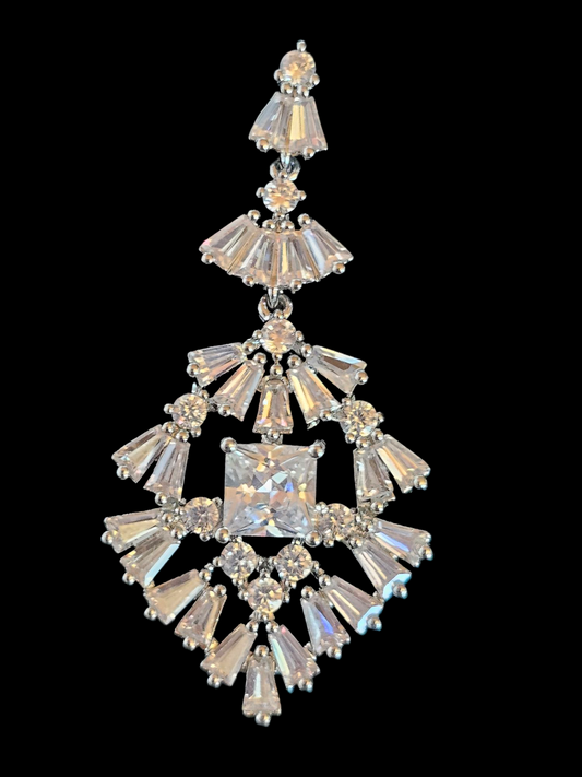 Silver/Crystal Triangle Earring