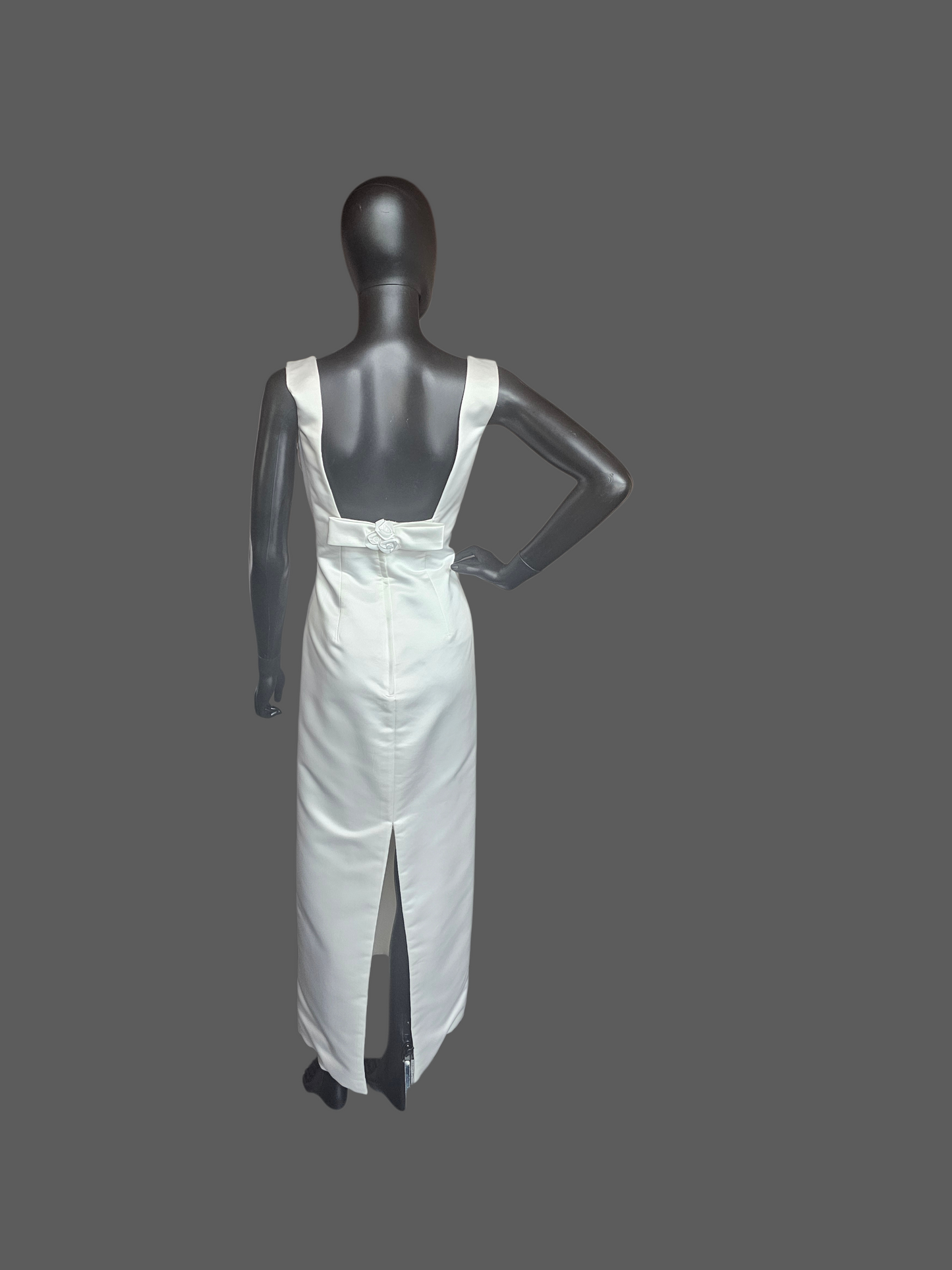 Vintage White Square Neck Detached Rose Train Wedding Gown - Galina