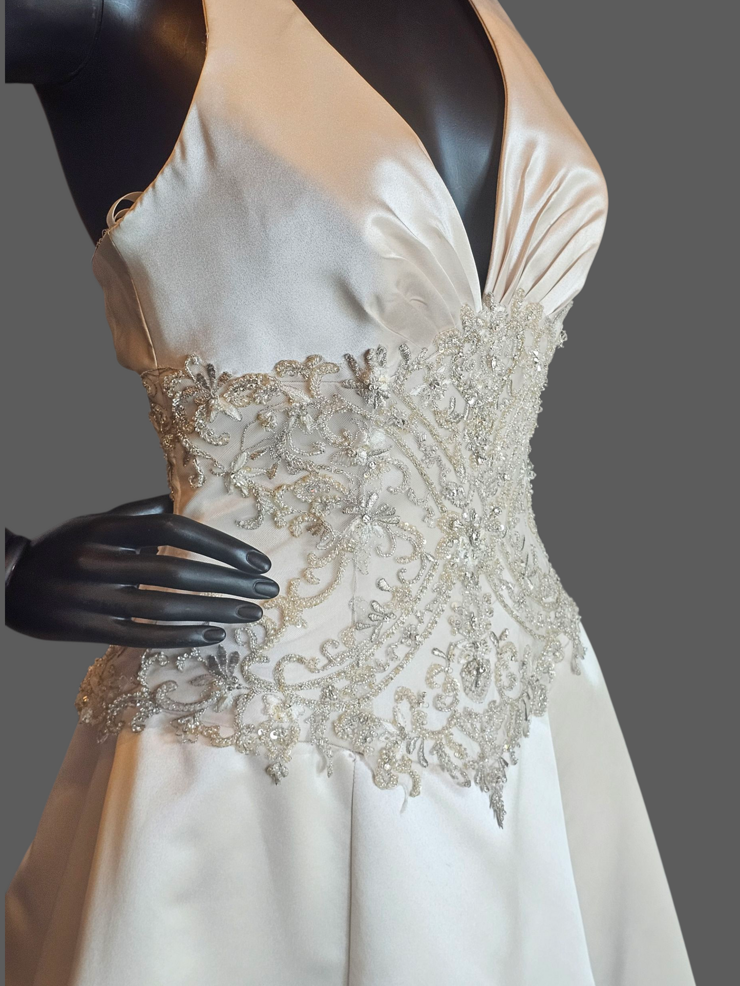 Pearl Satin Halter Wedding Gown - Allure Bridal