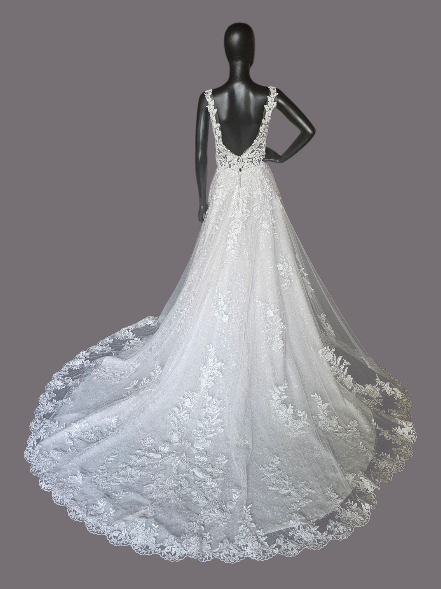 Ivory Illusion Neckline Plunge A-Line Floral Lace Wedding Gown - Morilee