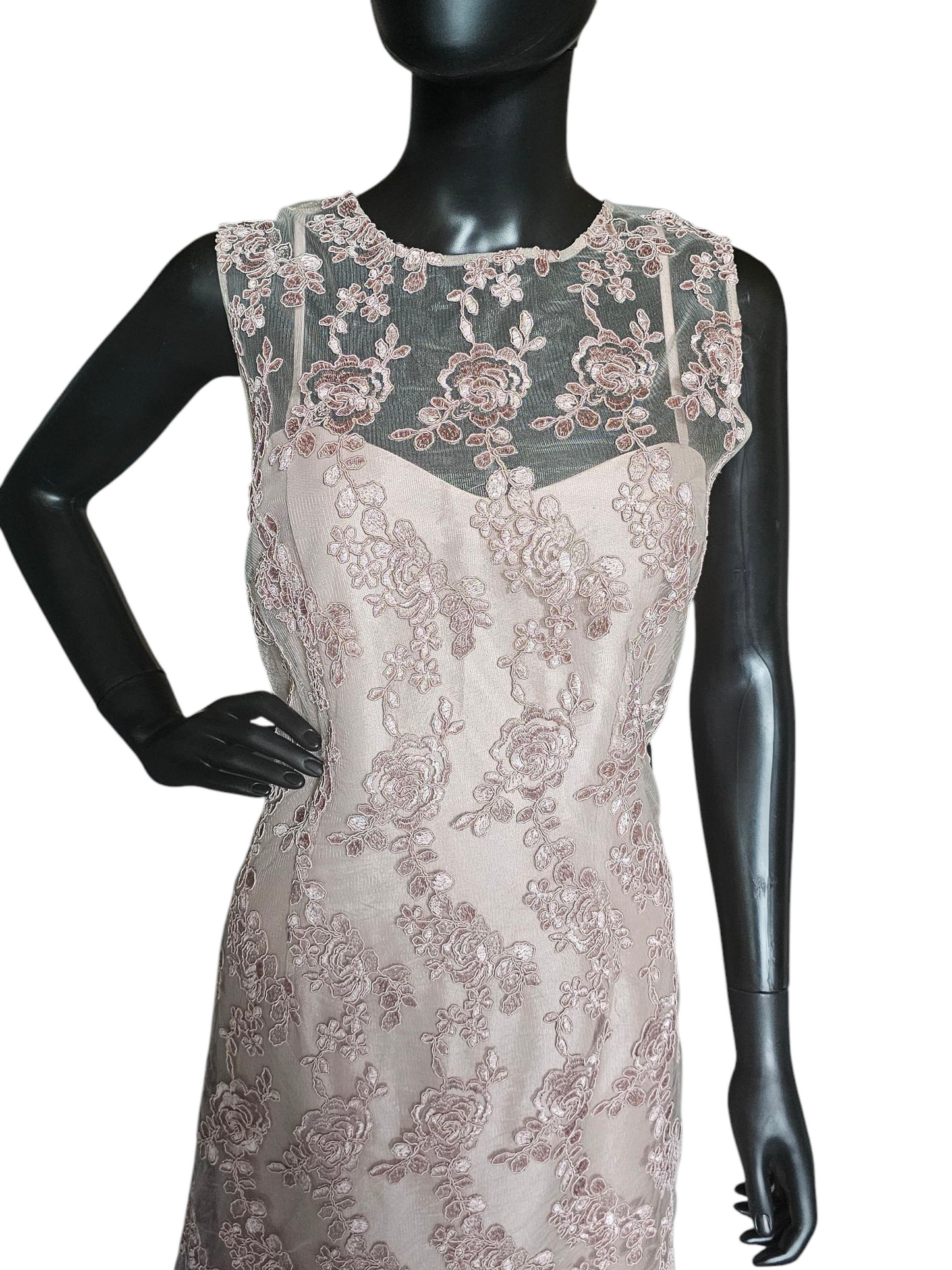 Vintage Rose Lace Overlay Formal Gown -