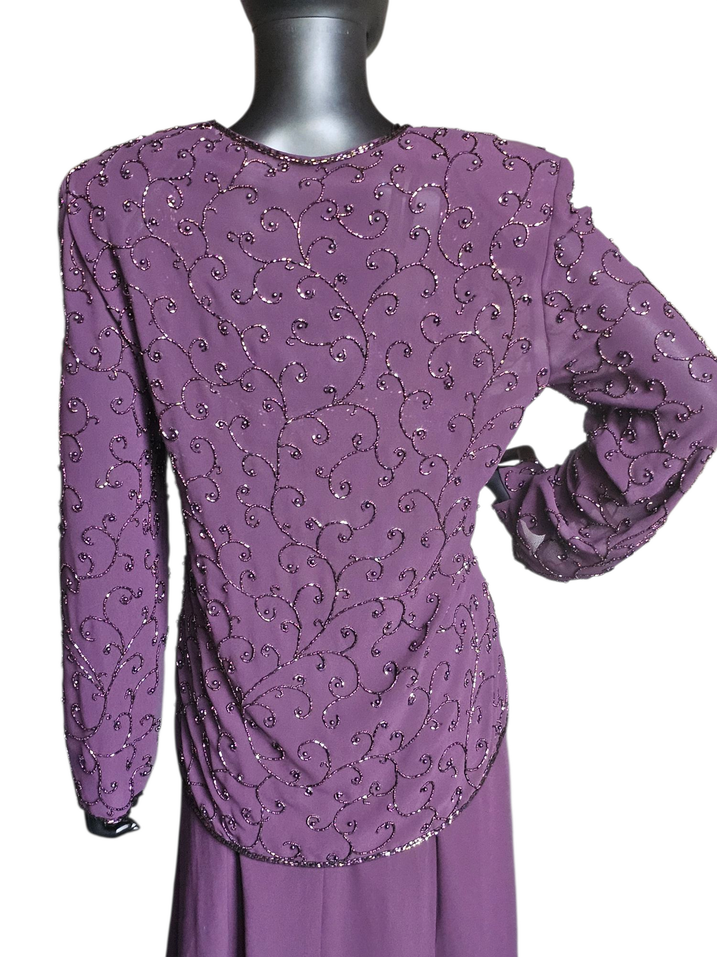 Aubergine Chiffon Beaded Maxi Formal Dress W/Jacket - Cameron Blake