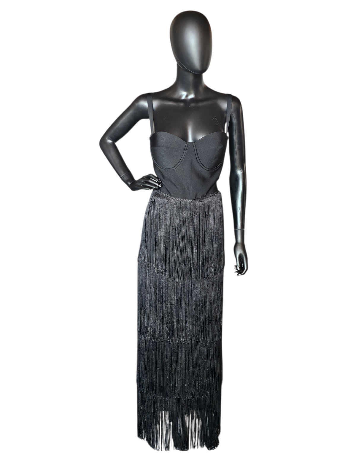 Fitted Black Fringe Maxi Party Dress NWT - Nova Luxe