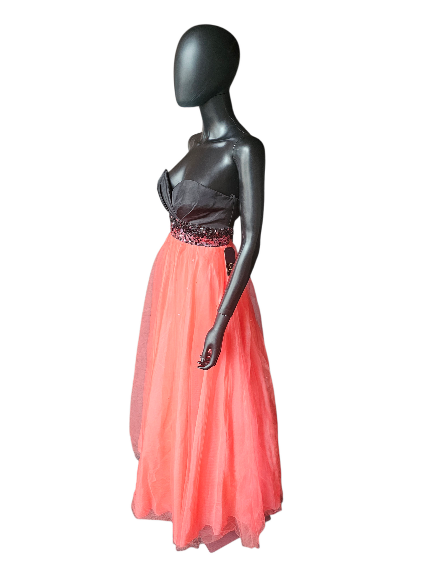 Black/Coral A-Line Tulle Prom Dress - Jump