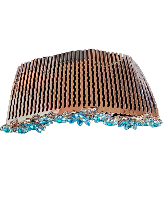 Blue Flower Crystal Comb