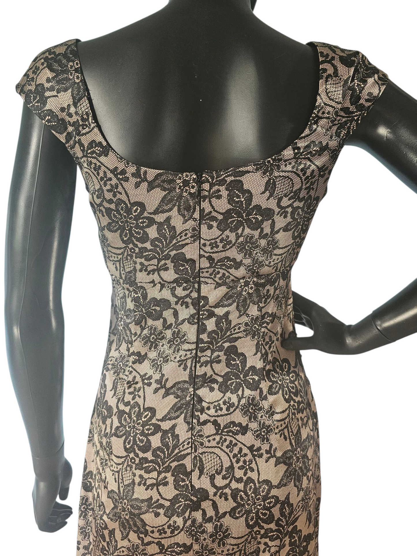 Silky Satin Lace Print Sheath Dress - Maggie London