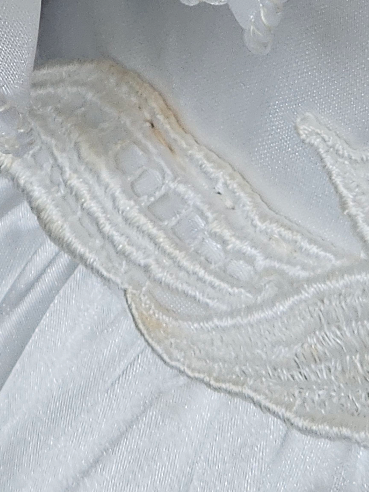 Vintage White Charmeuse Off Shoulder Wedding Gown