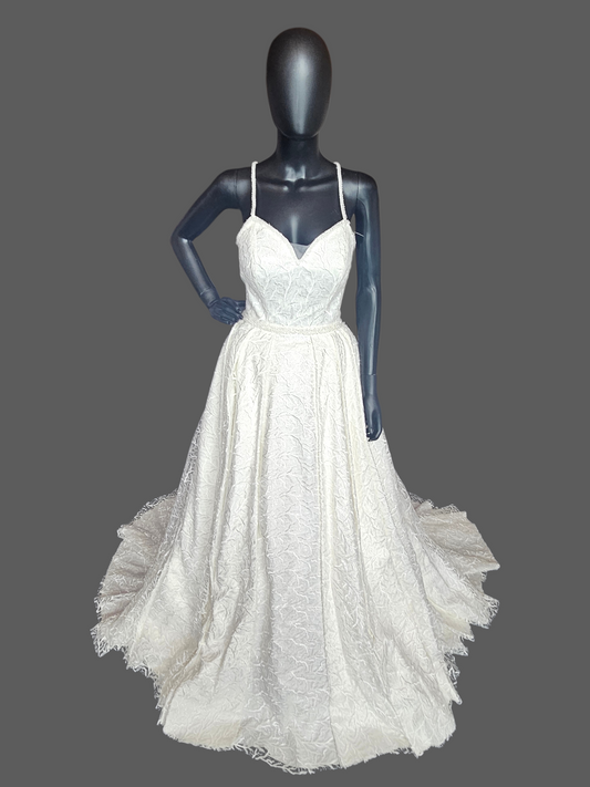 Ivory Sparkle Vine Embroidered Pleated A-Line Wedding Ballgown - Di La Sena - NWT