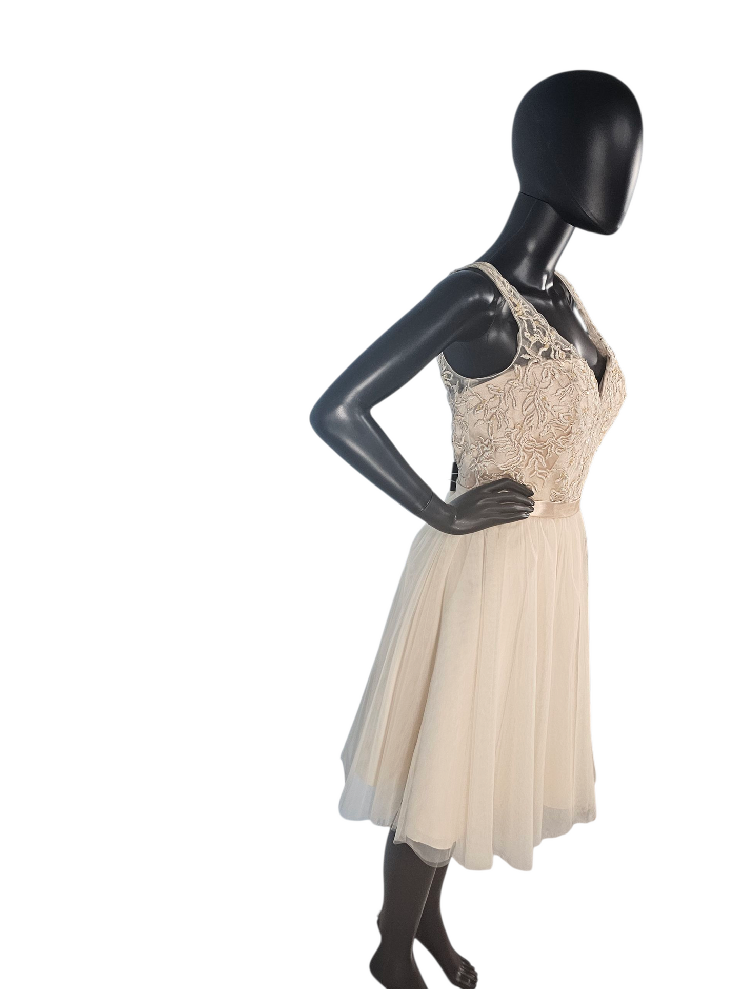 Champagne V-Neck Embroidered Formal Dress - Mori Lee