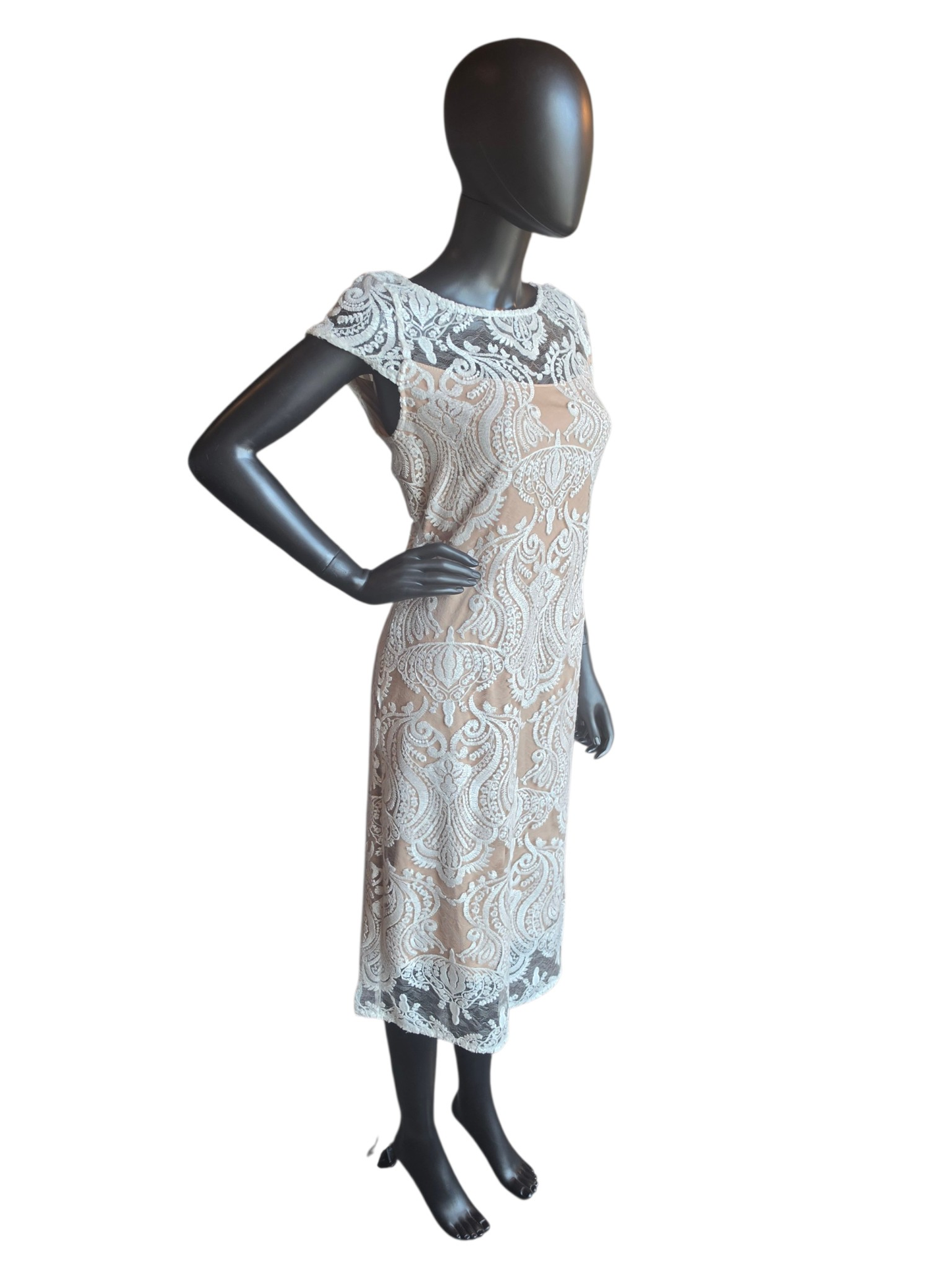 Iv/Nude Lace Cap Sleeve Party/Bachelorette Dress - RM Richards