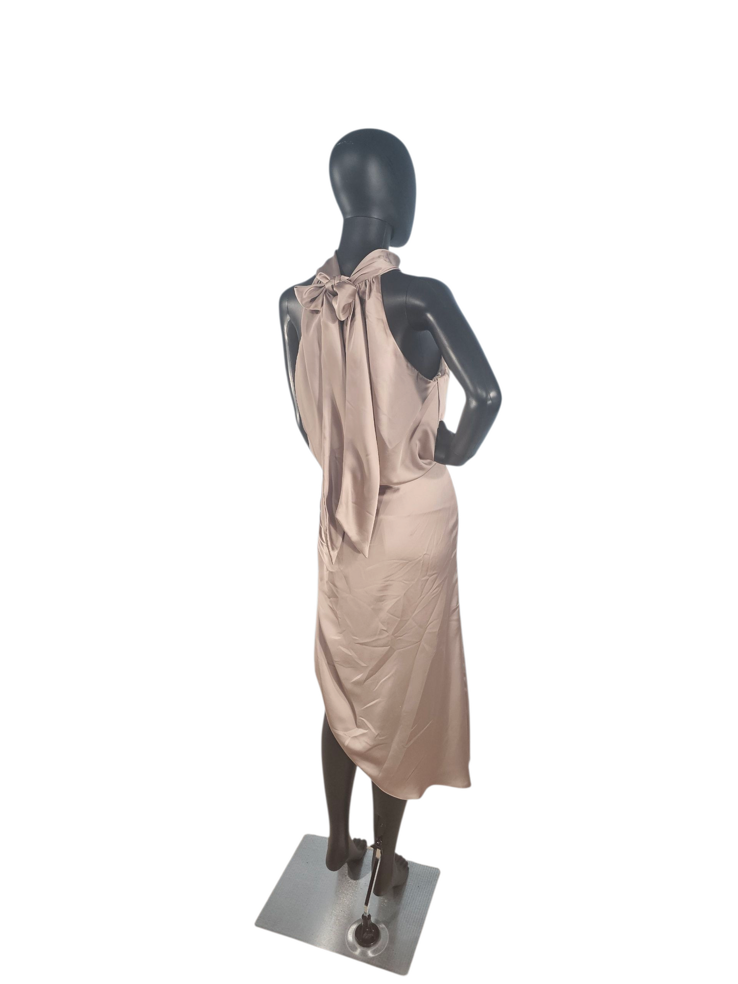 Latte Charmeuse Mock Neck Asymmetrical Cocktail Dress - Mori Lee