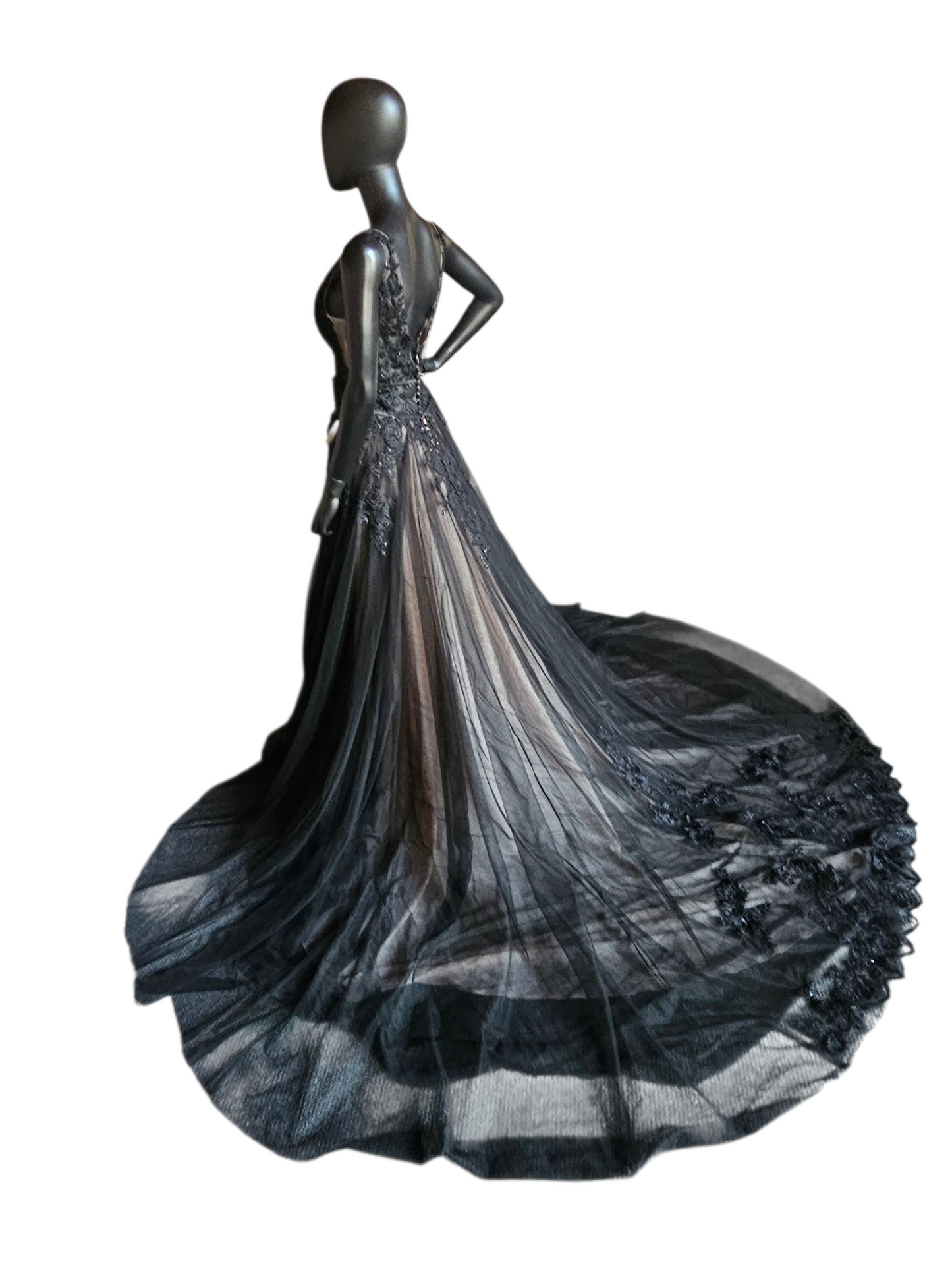 Black/Blush Plunge V-Neck A-line Wedding Gown NWOT - Mori Lee