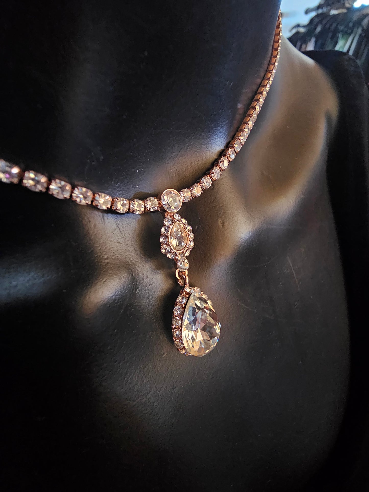Rose Gold Rhinestone Teardrop Necklace