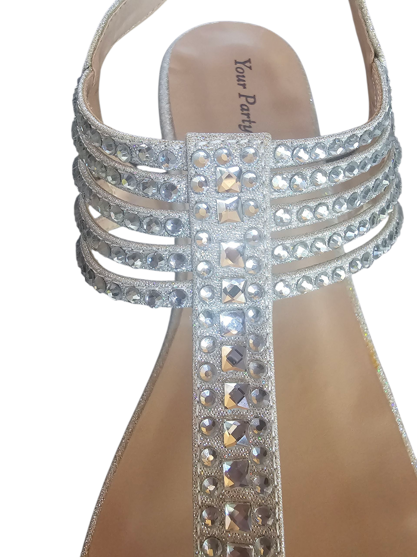 Silver Sparkle Mini-Wedge T-Strap Sandal