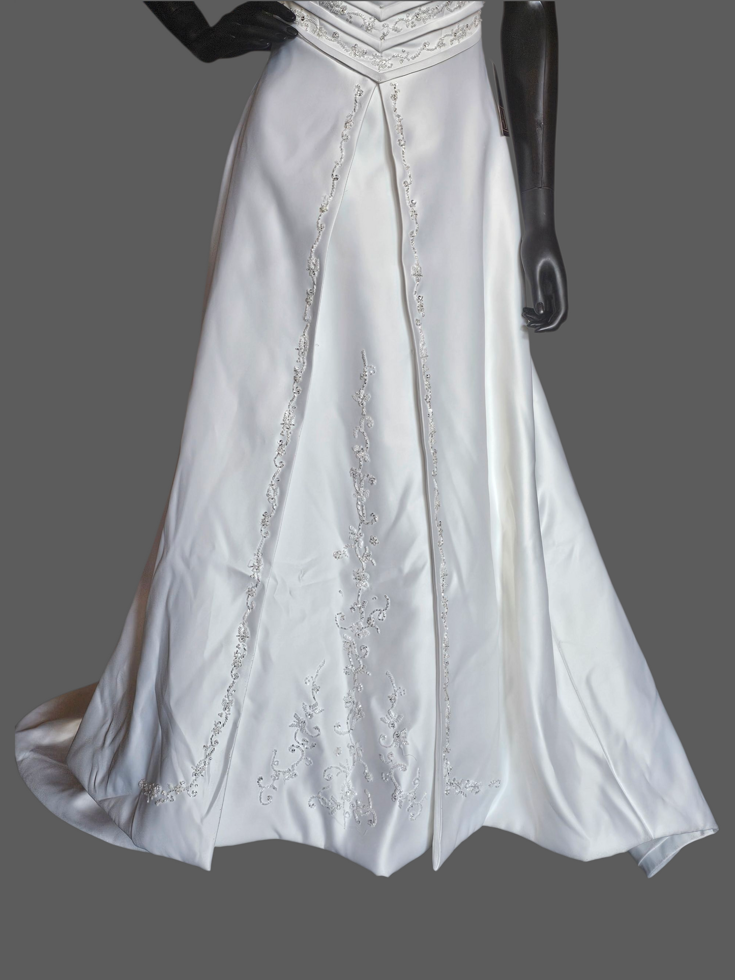 Vintage White Satin V-Split A Line Wedding Gown